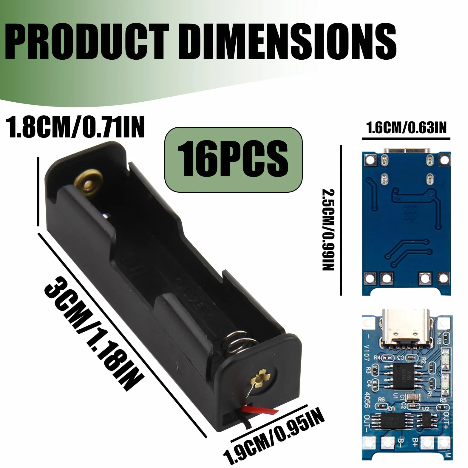 6 sztuk 3,7 V 18650 Uchwyt na baterię Plastikowa obudowa do przechowywania z przewodami + 10 modułów USB typu C 5 V 1A, obudowy z tworzywa sztucznego i zintegrowana ochrona