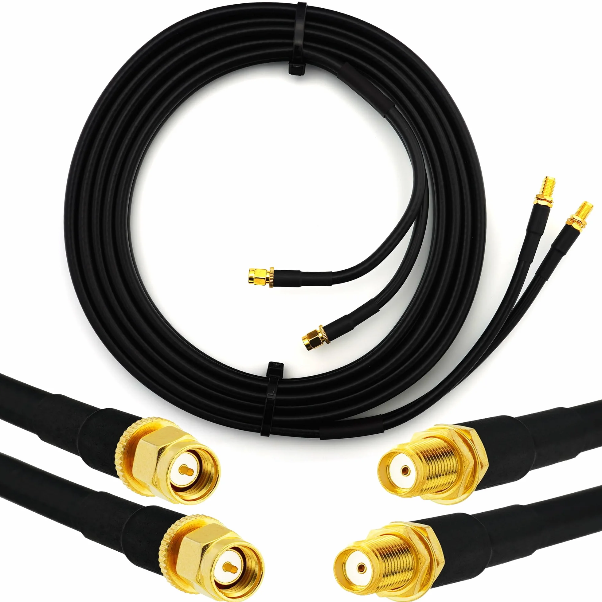 SMA Male to SMA Female 1m Twin Coaxial Cable – HF-240 (LMR240 equivalent) Bare Copper 50ohm Double Extension Cable – LTE CDMA GSM DCS 3G 4G 5G Mobile Signal Router Antenna