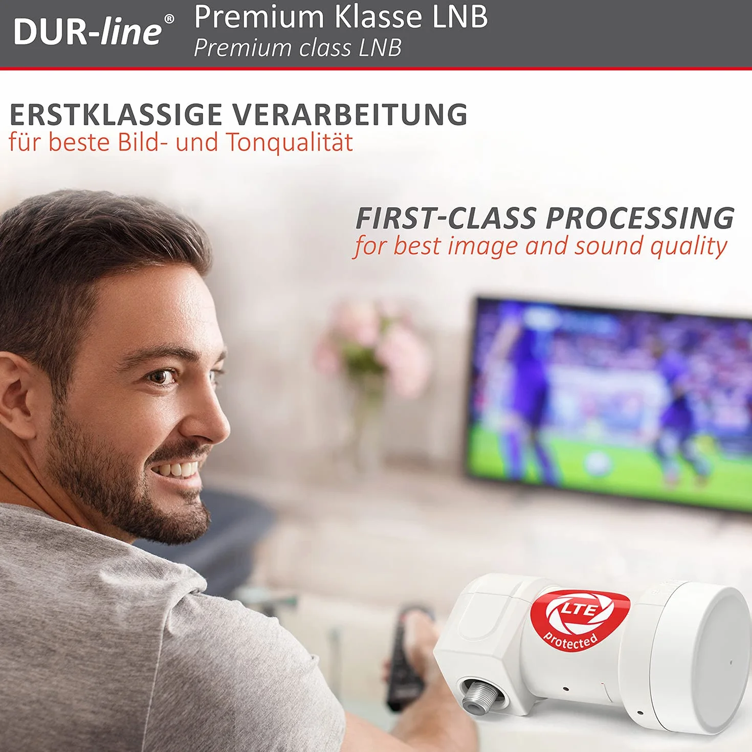 DUR-line + Ultra Single LNB - 1 odbiornik biały - z filtrem LTE [ test bardzo dobry*] 1-krotny, cyfrowy z ochroną przed warunkami atmosferycznymi, Full HD, 4K, jakość premium