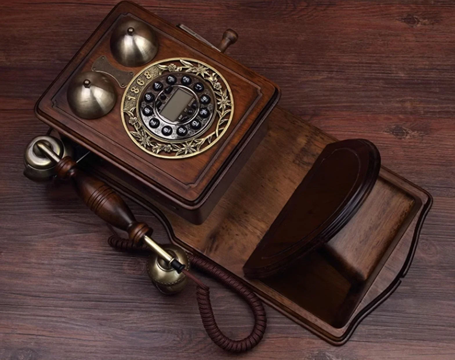 Telefon Zabytkowy, Telefony Stacjonarne Montowane Na Ścianie, Telefon Retro W Stylu Retro Z Mechanicznym Dzwonkiem I Funkcją Ponownego Wybierania Numeru, Telefony Stacjonarne Przewodowe, Ozdoba Do Do