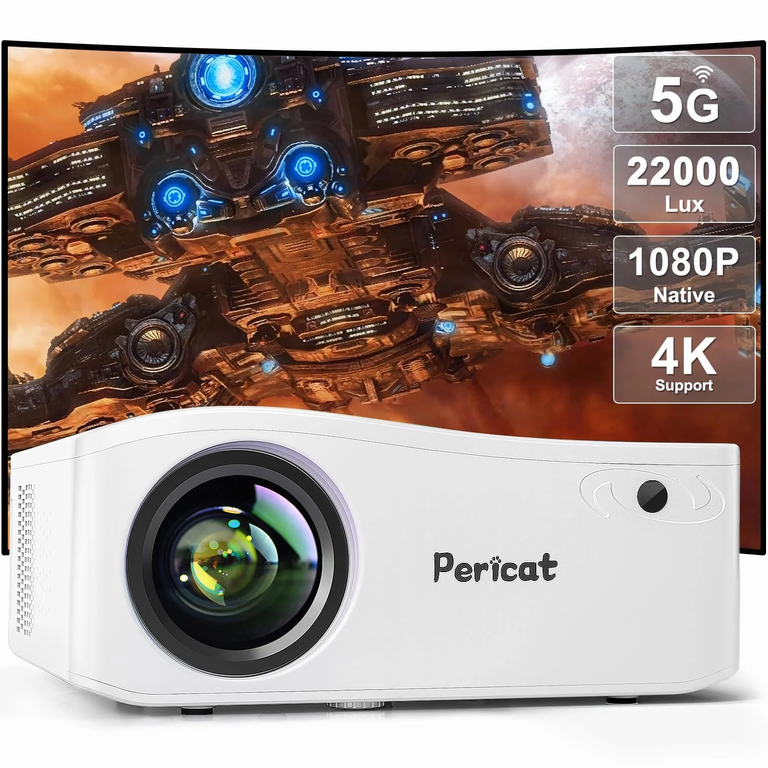 5G WiFi Bluetooth Projector, Natywna interwencja 1080P Natywna Projektor Filmowy z 350-calowym wyświetlaczem, 18000L Projektor wideo do kina domowego kompatybilny z 4K,