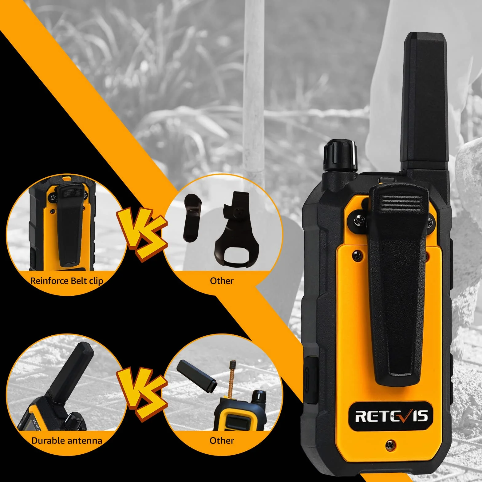 Retevis RB648 Krótkofalówki, Wodoodporne Walkie Talkie IP67, Wytrzymałe, 2000 mAh, Wibracje SOS VOX, Walkie Talkie Dalekiego Zasięgu, Wytrzymałe do Magazynów i Przemysłu (6 Szt, Żółty)
