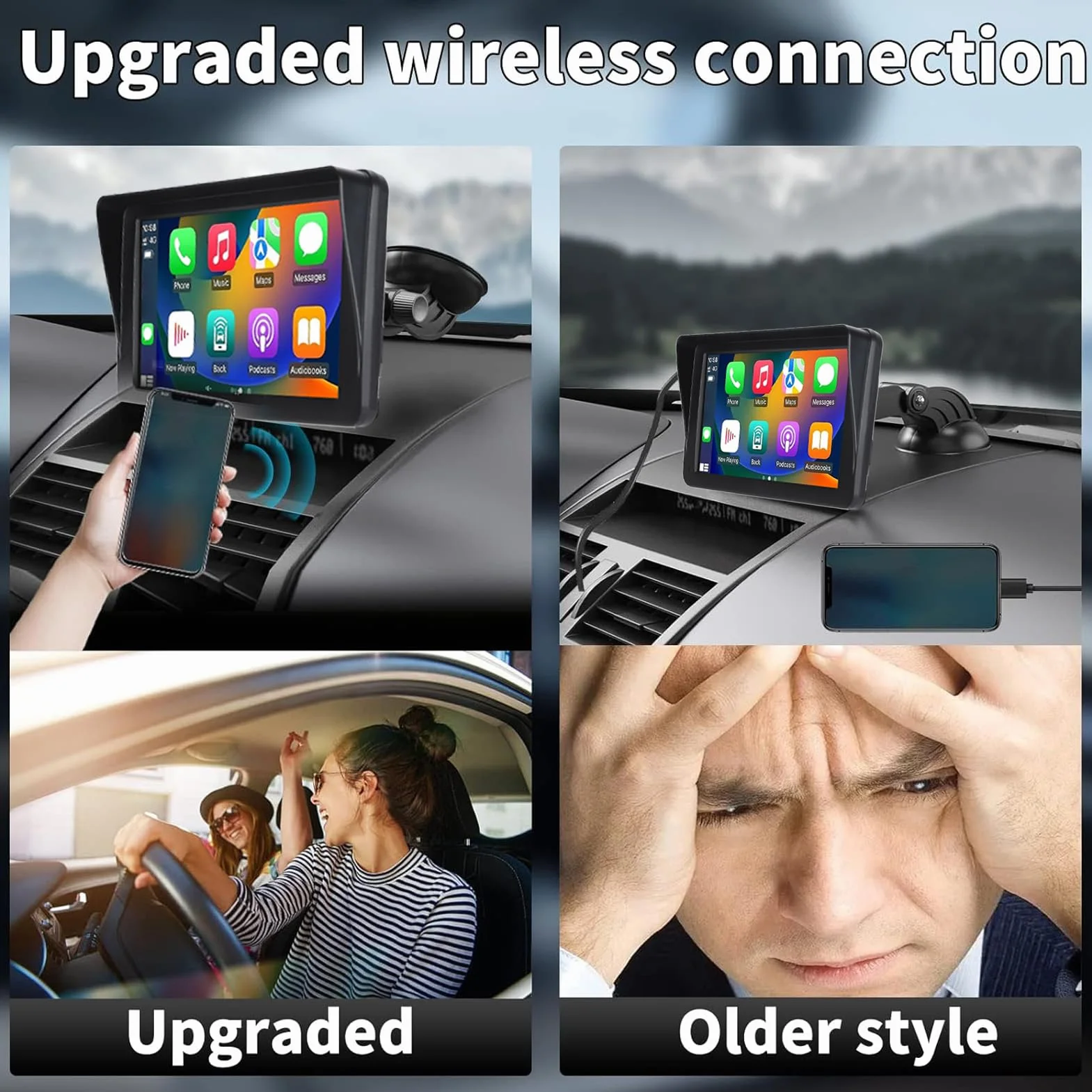 Przenośny Samochodowy Zestaw Stereo, 7-calowy Samochodowy Odtwarzacz Multimedialny z Podwójnym DIN, Sterowanie Głosowe, Ekran Dotykowy z Uchwytem Mirror Link, do CarPlay, do