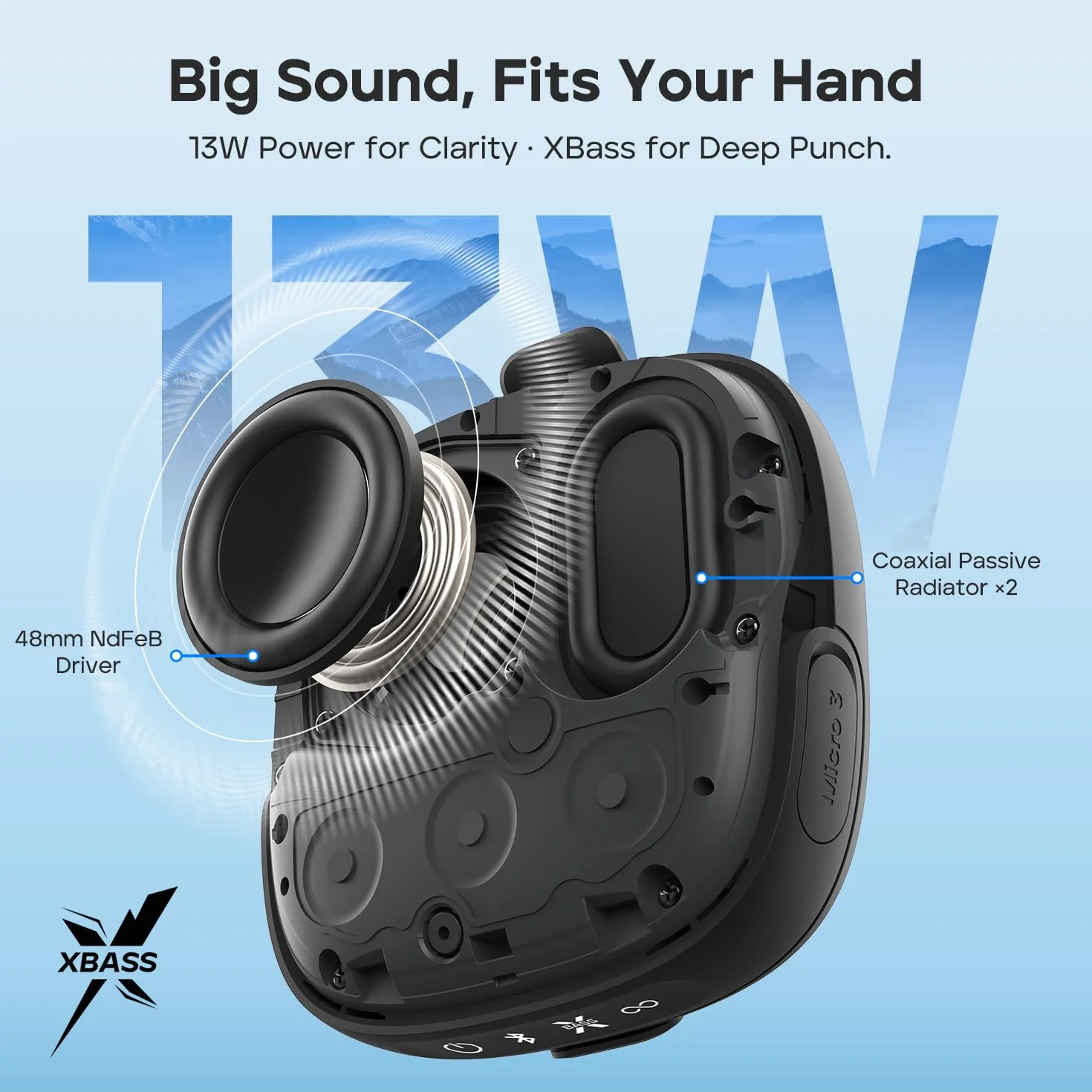Tribit StormBox Micro 3 głośnik Bluetooth z 13 W dźwiękiem XBass, Bluetooth 6.0, 24 godzin, wodoodporność IP68, TWS, głośnik rowerowy z paskiem i magnetycznym mocowaniem do golfa, na zewnątrz i w