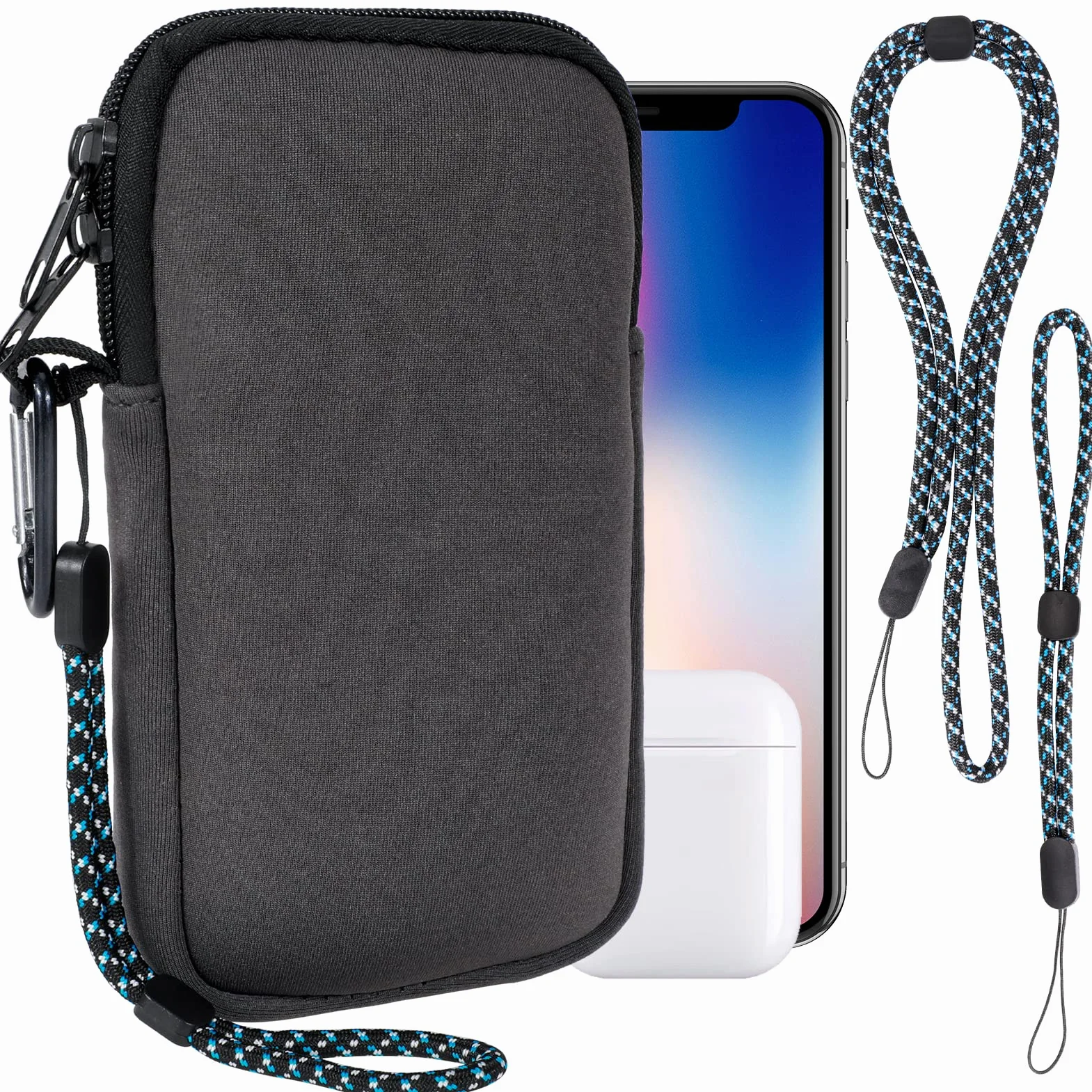 Pwsap Skarpety na telefon, uniwersalne, odporne na wstrząsy i uderzenia, neoprenowe etui z karabińczykiem i paskiem na smycz, etui na wędrówki i podróże, torba na telefon pasuje do telefonów o