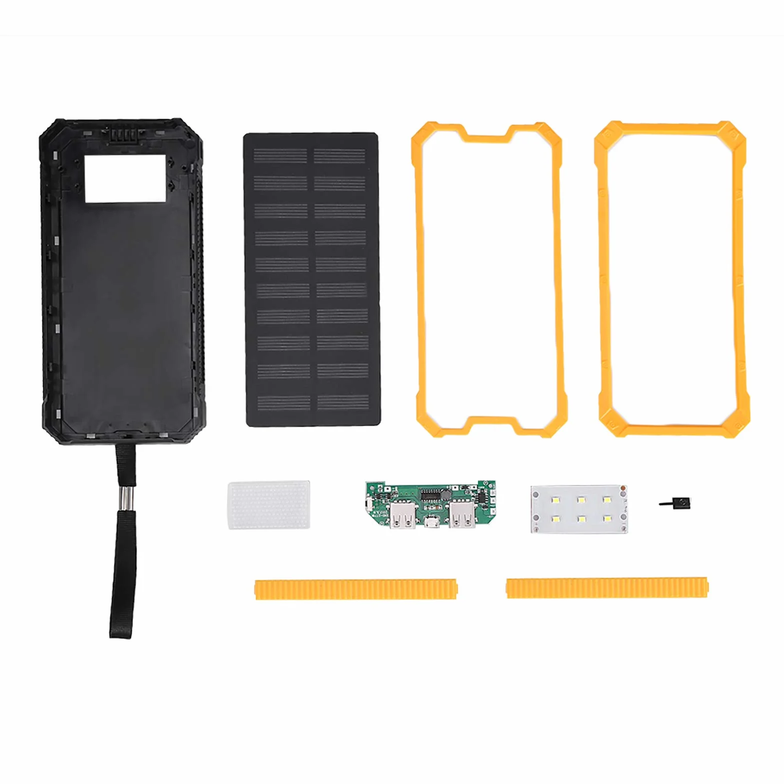 Solar Charger Power Bank, 20000mAh Szybkie ładowanie Dual USB Solar Mobile Power Bank Case DIY Kit dla Podróży Kemping Aktywności na świeżym Powietrzu Gear Zestaw Awaryjny(Żółty)