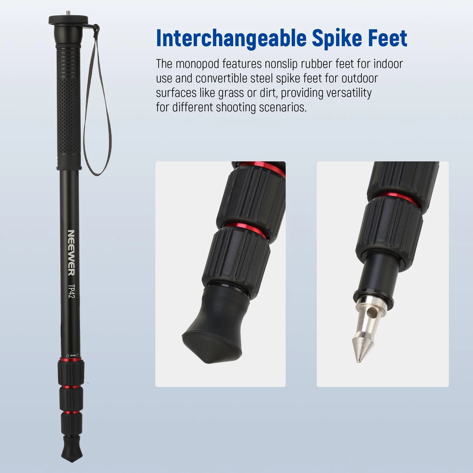 NEEWER Stojak monopod na aparat 168.9 cm, lekki aluminiowy monopod podróżny do lustrzanki cyfrowej, fotografii i nagrywania wideo, adapter śrubowy 1/10.2 cm i 3/20.3 cm, kij trekkingowy, maksymalne