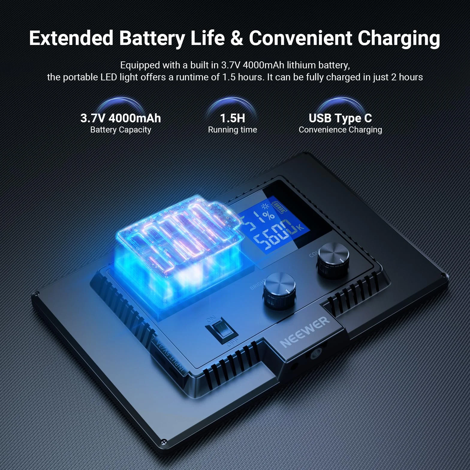 NEEWER Basics 9" LED Panel Reflektor, 3200-5600K Edge Lit Możliwość przyciemniania Miękkie oświetlenie kamery z Statywem Biurko, CRI95+ 800Lux 4000mAh Akumulator do Fotografii Nagrywania Streaming