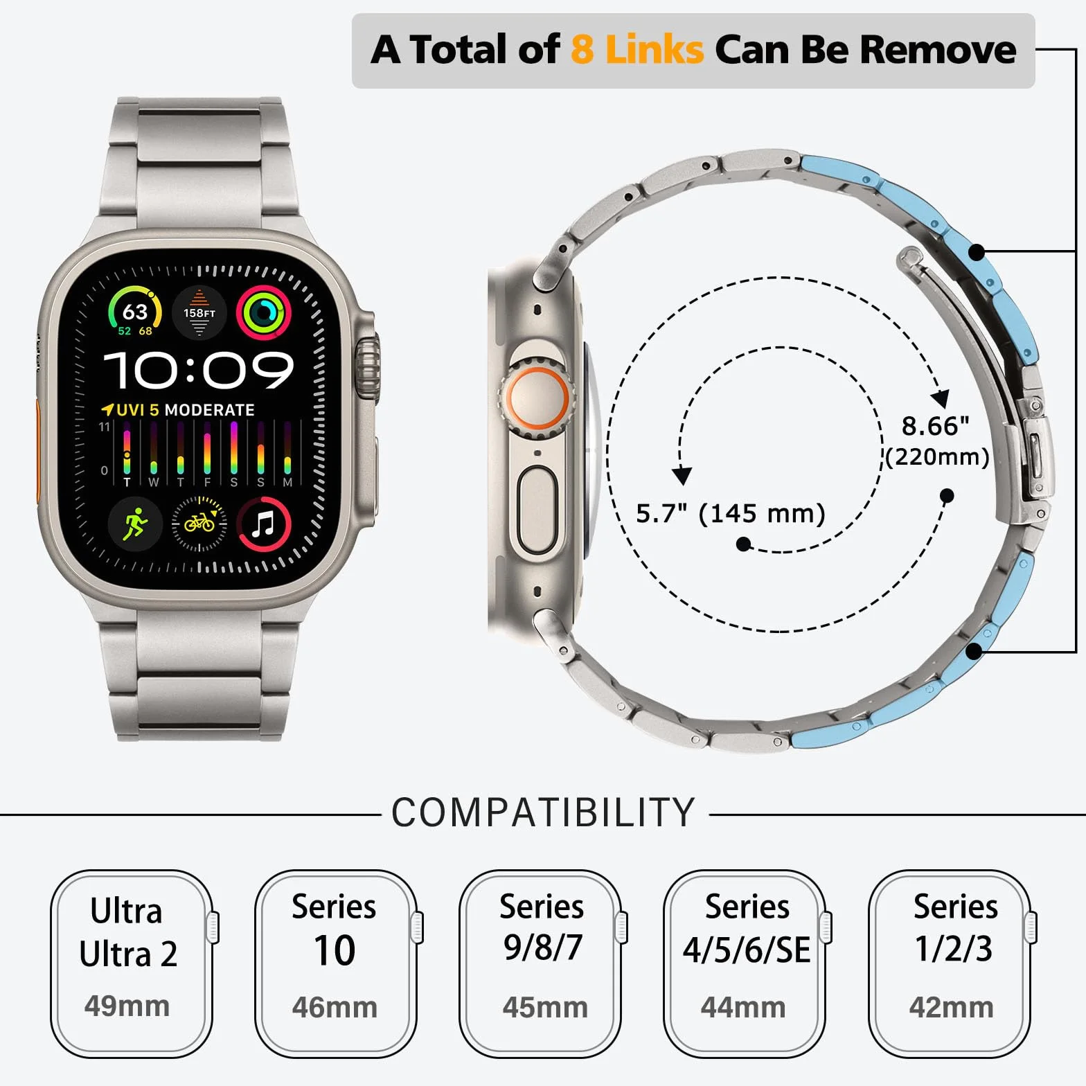 HITZEE Titanium Ultra Band kompatybilny z Apple Watch Band 49/46 (S11/10)/45/44/42, lekki tytanowy pasek ze składanym zapięciem dla mężczyzn do iWatch Ultra 3/2/1 SE 3-1 Series 11 10 9 8 7 6 5 4 3 2 1