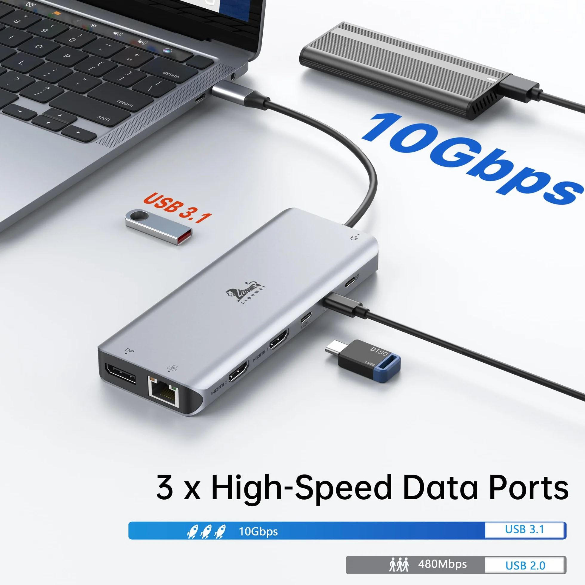 Stacja dokująca USB C Dual Monitor 13 w 1 stacja dokująca laptop 2 monitor | Hub USB-C Triple Display z 2 HDMI, DisplayPort, 5 portami USB, Ethernet, 100 W PD, SD/microSD, Audio/Mic dla Dell HP
