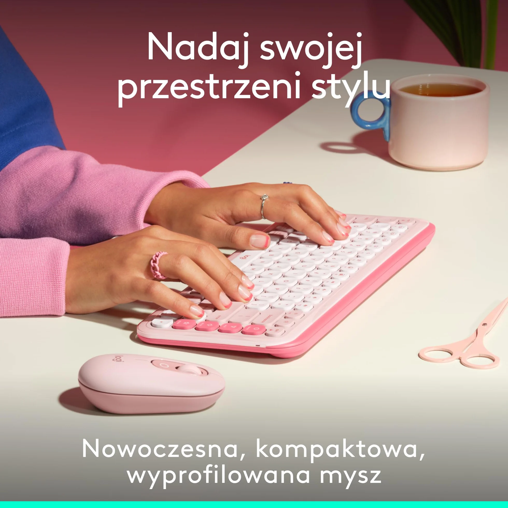 Logitech POP Mouse, przenośna bezprzewodowa mysz Bluetooth | Programowalne przyciski, ciche kliknięcia, Easy-Switch, do laptopa, tabletu i komputera PC — Róża