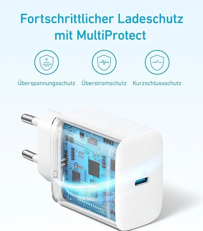 Anker Ładowarka ścienna 20 W USB-C kompatybilna iPhone 16/15/Pro/Pro Max iPad Pro 12.9/11 Air 5 z kablem 150 cm