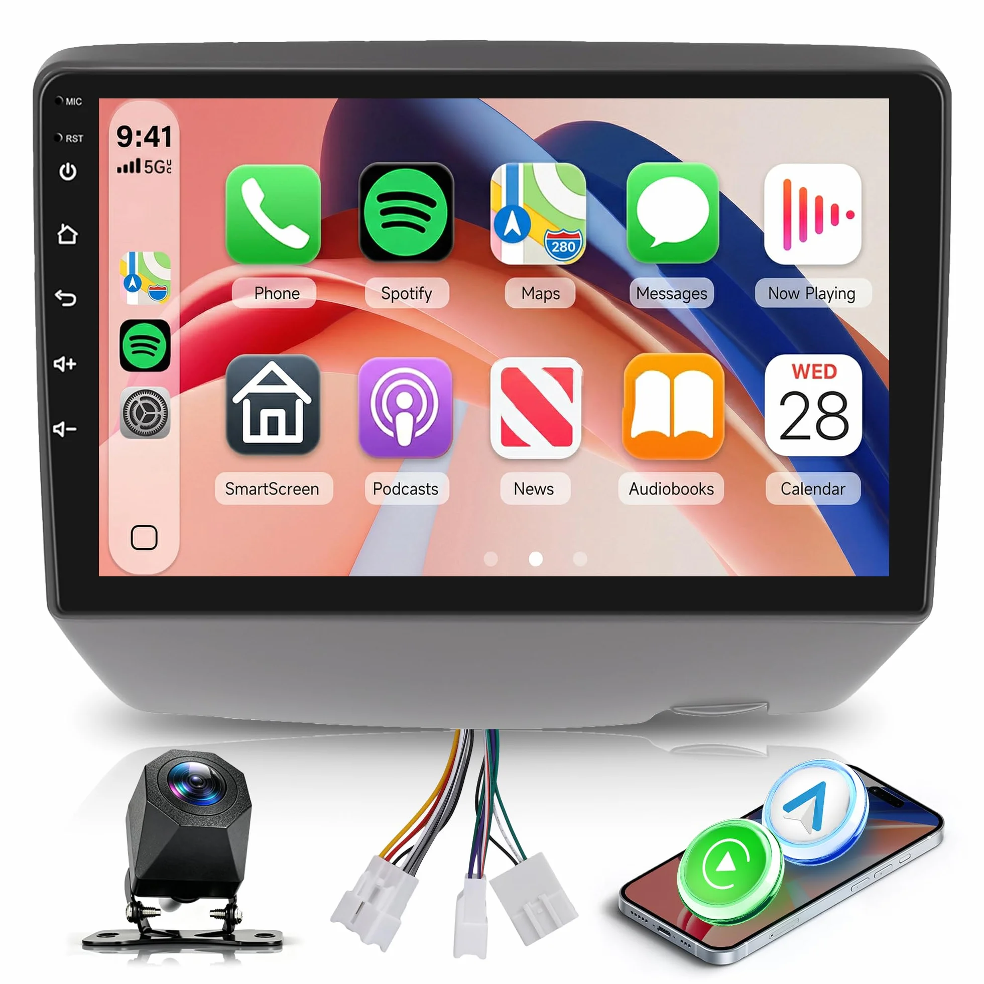 Hodozzy Radio samochodowe Toyota Yaris 1999-2005 z bezprzewodowym odtwarzaczem Android Auto, 9 cali Touchsreen z Bluetooth/RDS Radio/SWC/GPS/Youtube/USB/V-Link/+ kamera cofania