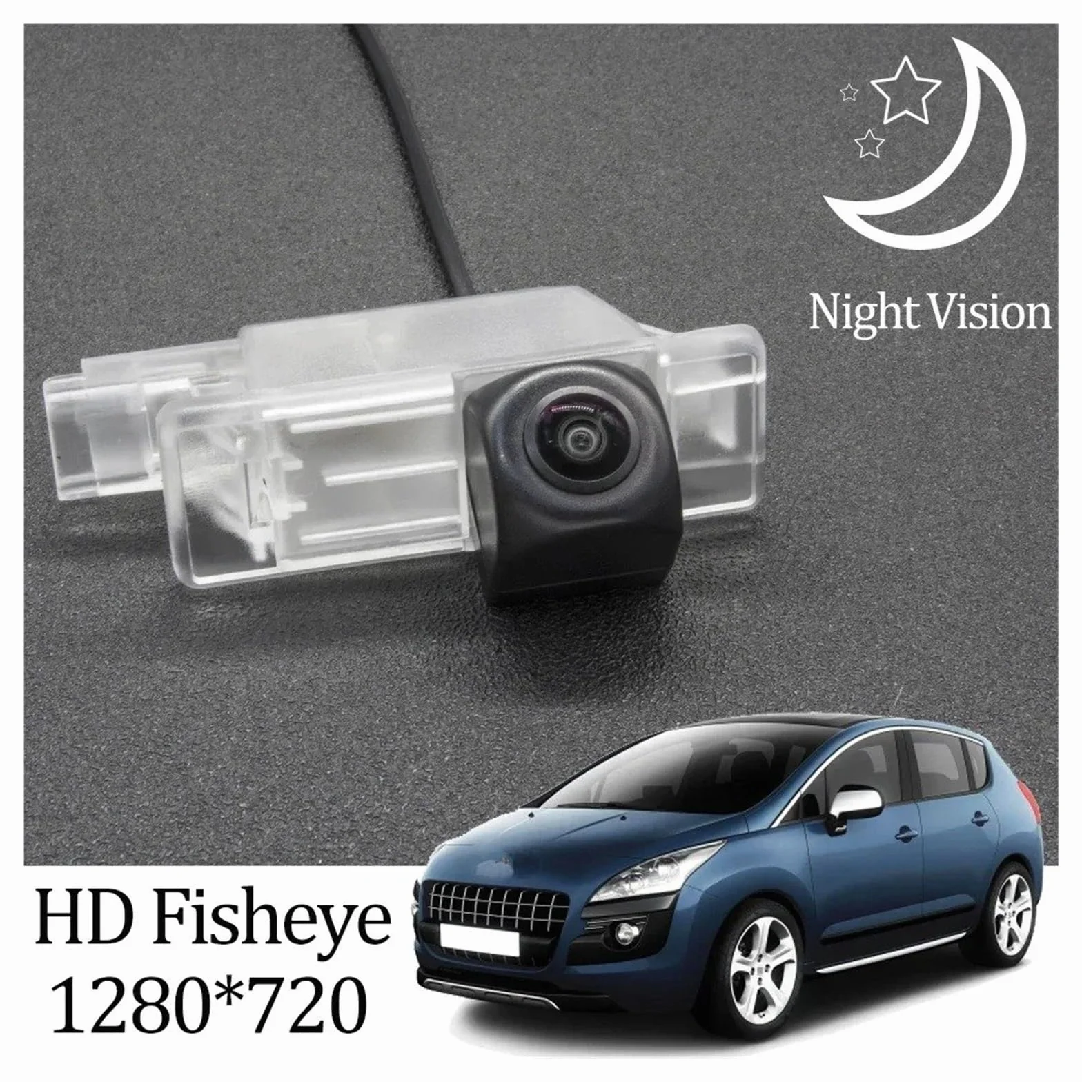 Zamiennik kamery cofania do Peugeot 3008 MK1 2008-2016 akcesoria do cofania parkowania samochodu HD 1280 * 720 kamera cofania rybie oko (kamera z wyświetlaczem LCD 4.3)