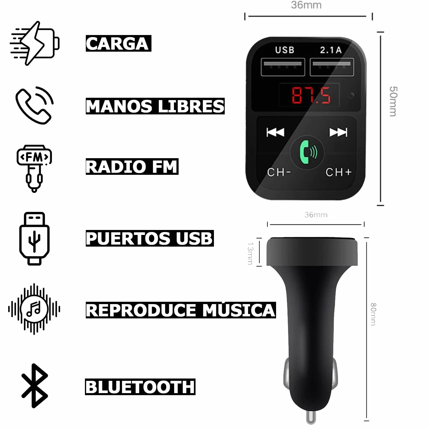 NK Bluetooth FM Transmitter Car Truck 12/24V zestaw głośnomówiący Bluetooth V5.0 EDR odbiornik FM adapter radiowy USB szybkie ładowanie 2.1A