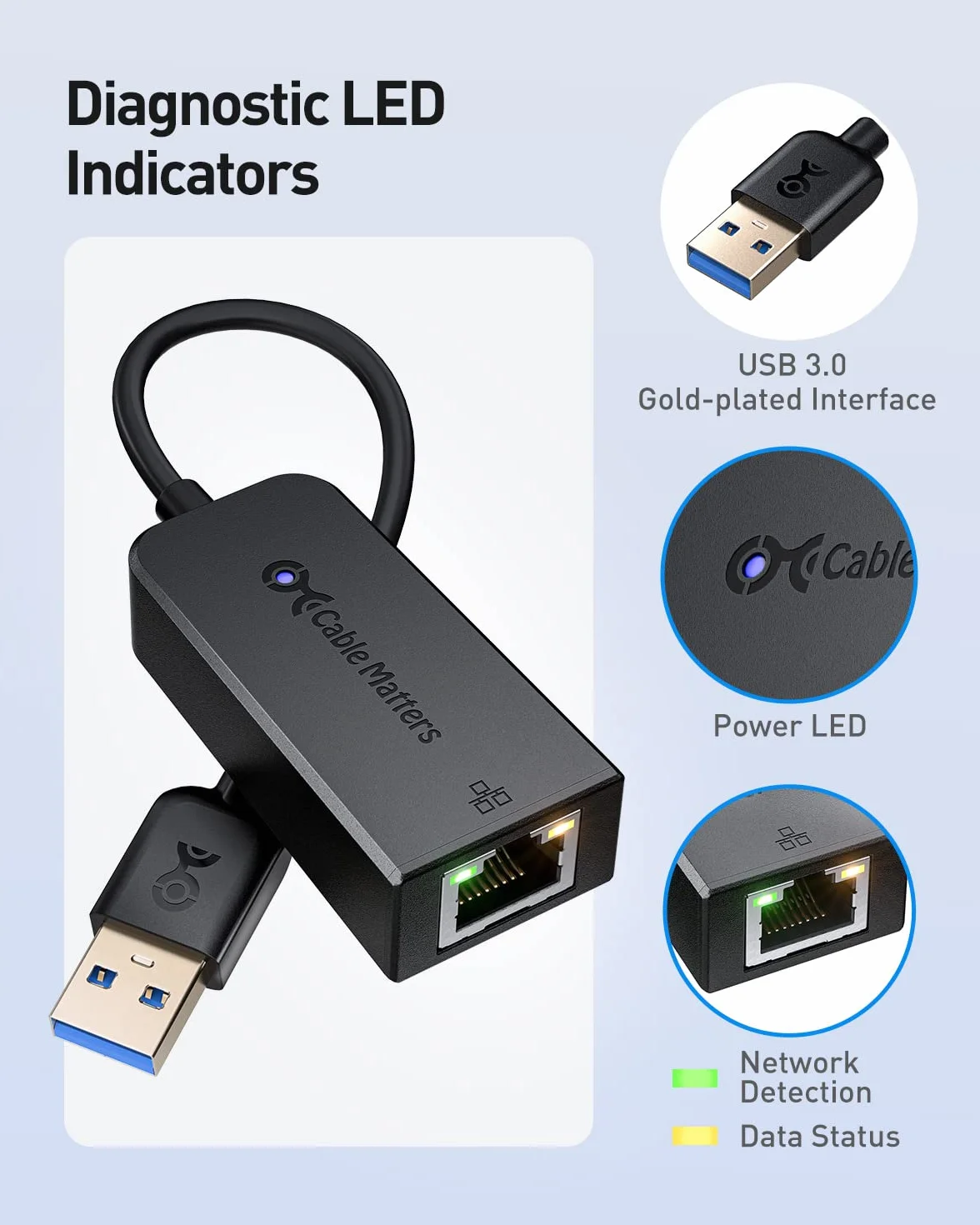 Cable Matters Adapter USB na Ethernet 3.0 10/100/1000 Mbps Czarny