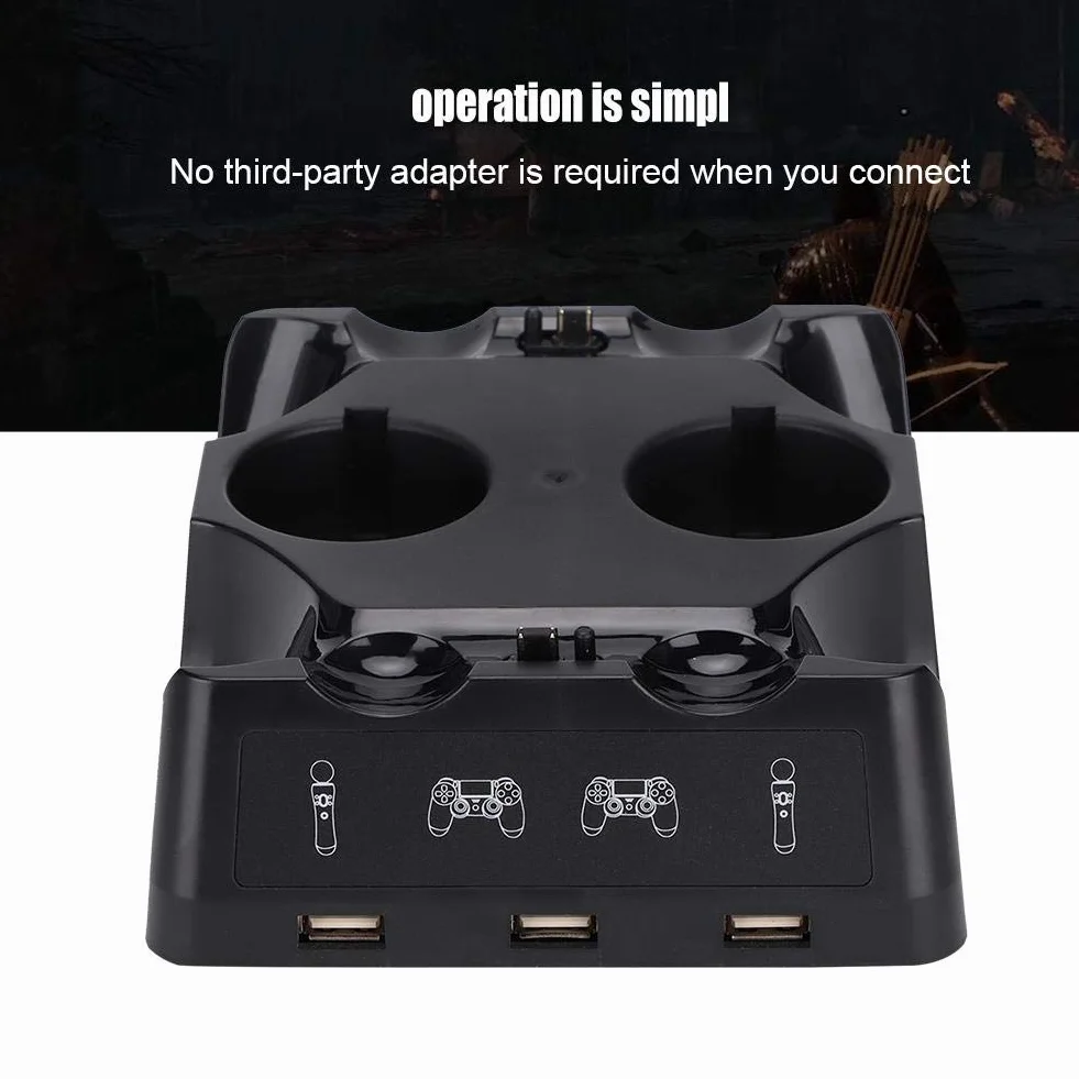 4-in-1-Gamepad-Ladestation für -Controller PS-VR-Controller, Quad-Port-Ladegerät Genug für Heimspiele, DC 5V 500-1000mA mit Anzeige