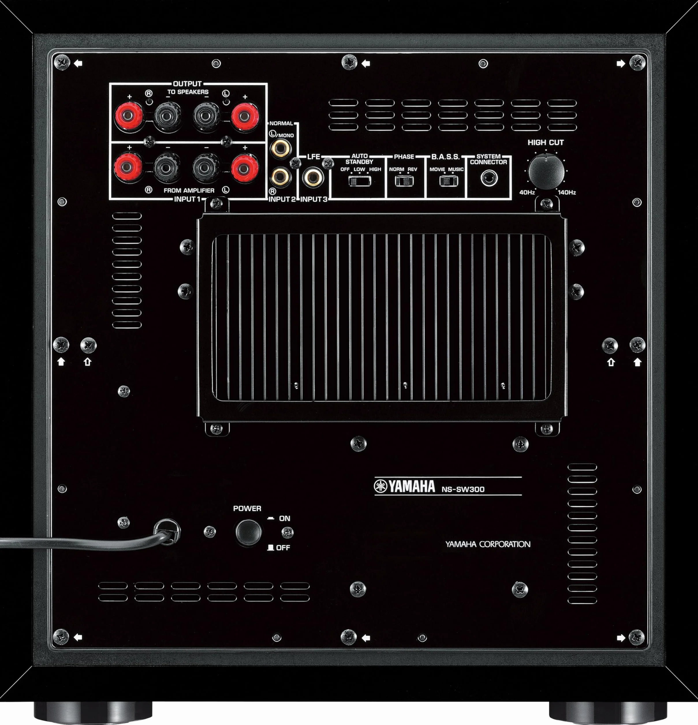 Yamaha NS-SW300 Front Firing subwoofer z opatentowaną rurą Twisted Flare Port Bassreflex, lakier fortepianowy, czarny