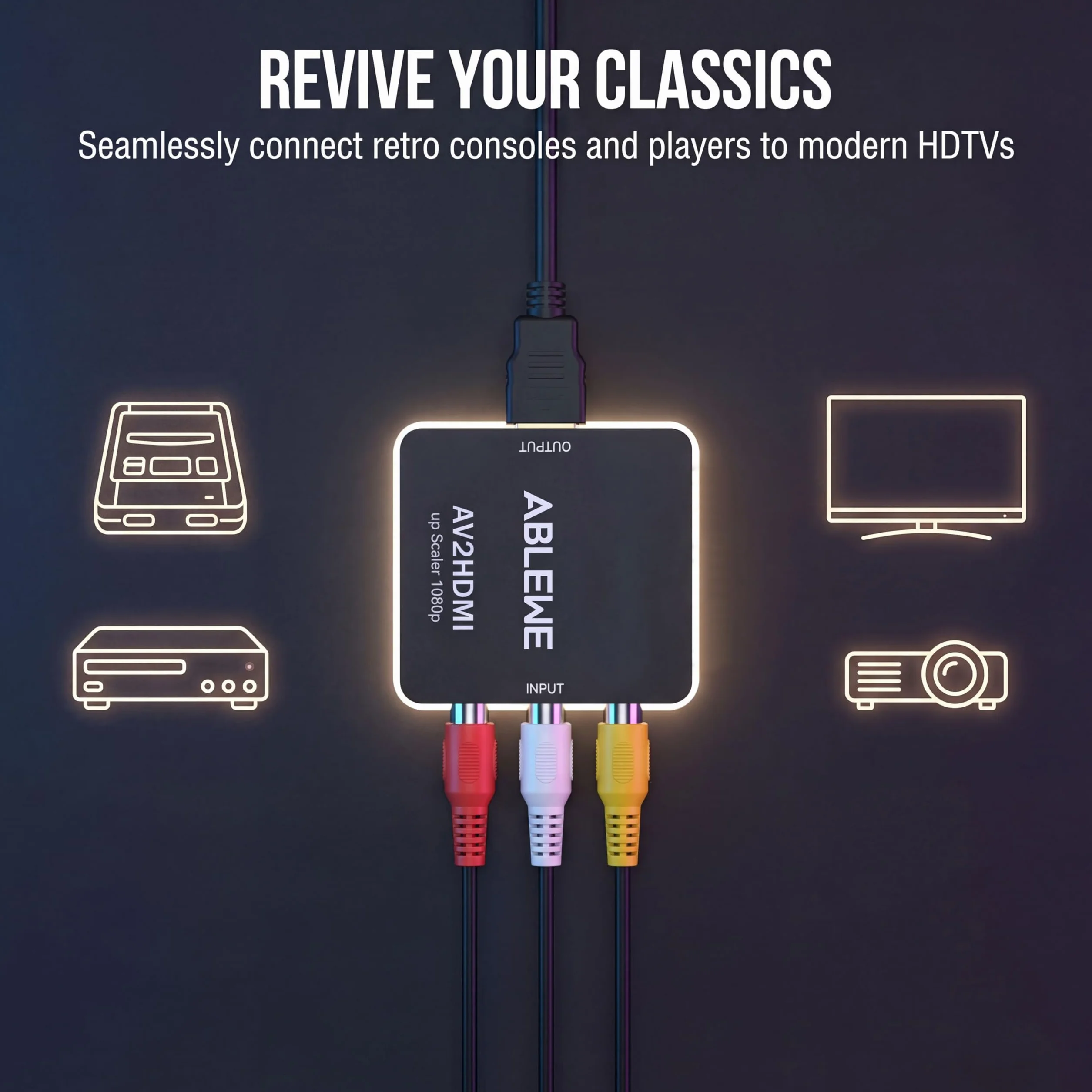 ABLEWE Adapter RCA na HDMI 1080P Mini RCA Composite CVBS Video Audio Converter obsługujący PAL/NTSC