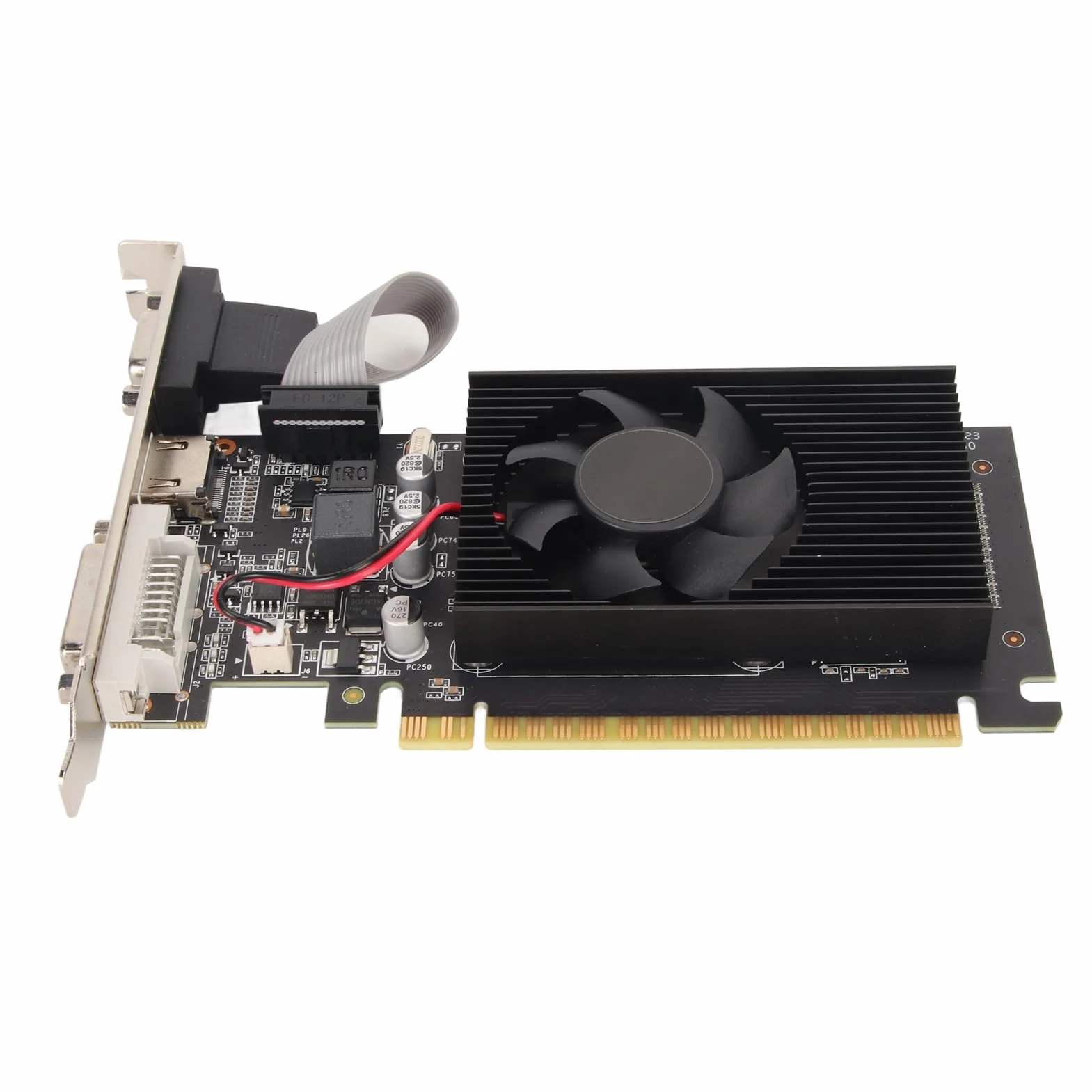 Karta Graficzna GT610 2 GB, 64-bitowa Karta Graficzna DDR3 PCI Express X16 z Wyjściem DVI VGA i Cichym Wentylatorem Chłodzącym do Komputera Stacjonarnego