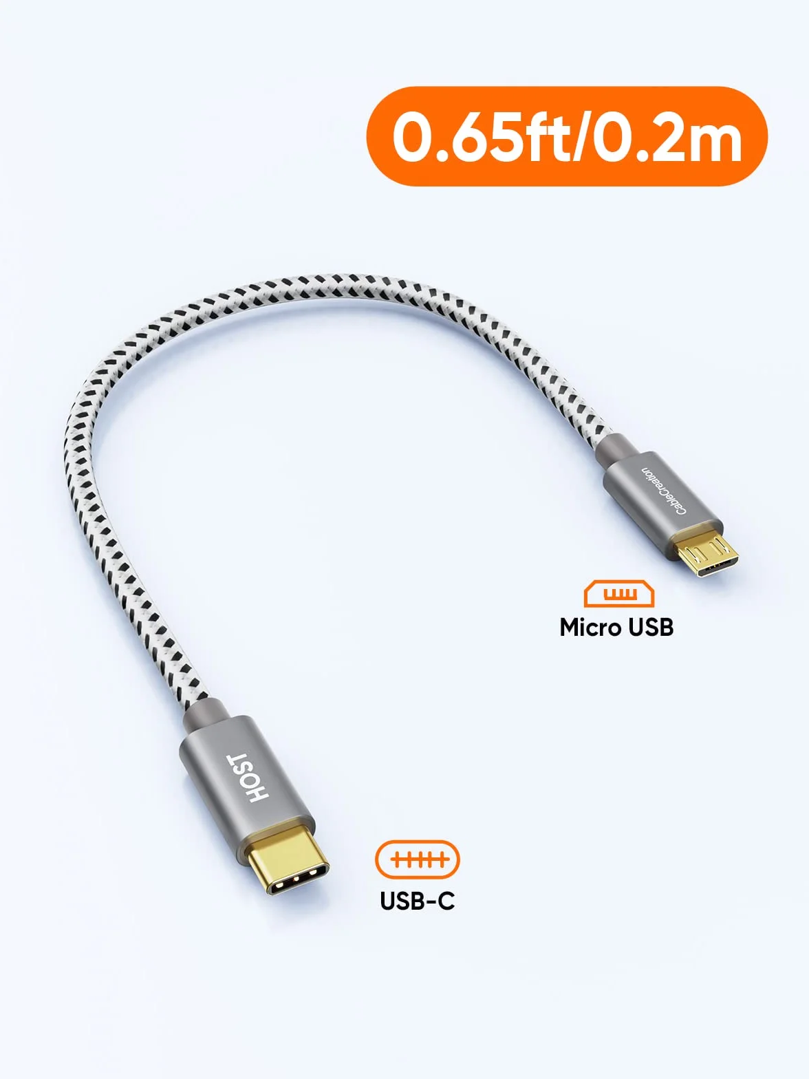 CableCreation Kabel USB C na Micro USB 2.0, 20 cm, OTG typu C na Micro B, Hi-Speed 480 Mbit/s, kabel do transmisji danych kompatybilny z MacBook (Pro), Galaxy S20+, S8, S9, S10, Pixel 3XL, 2XL itd