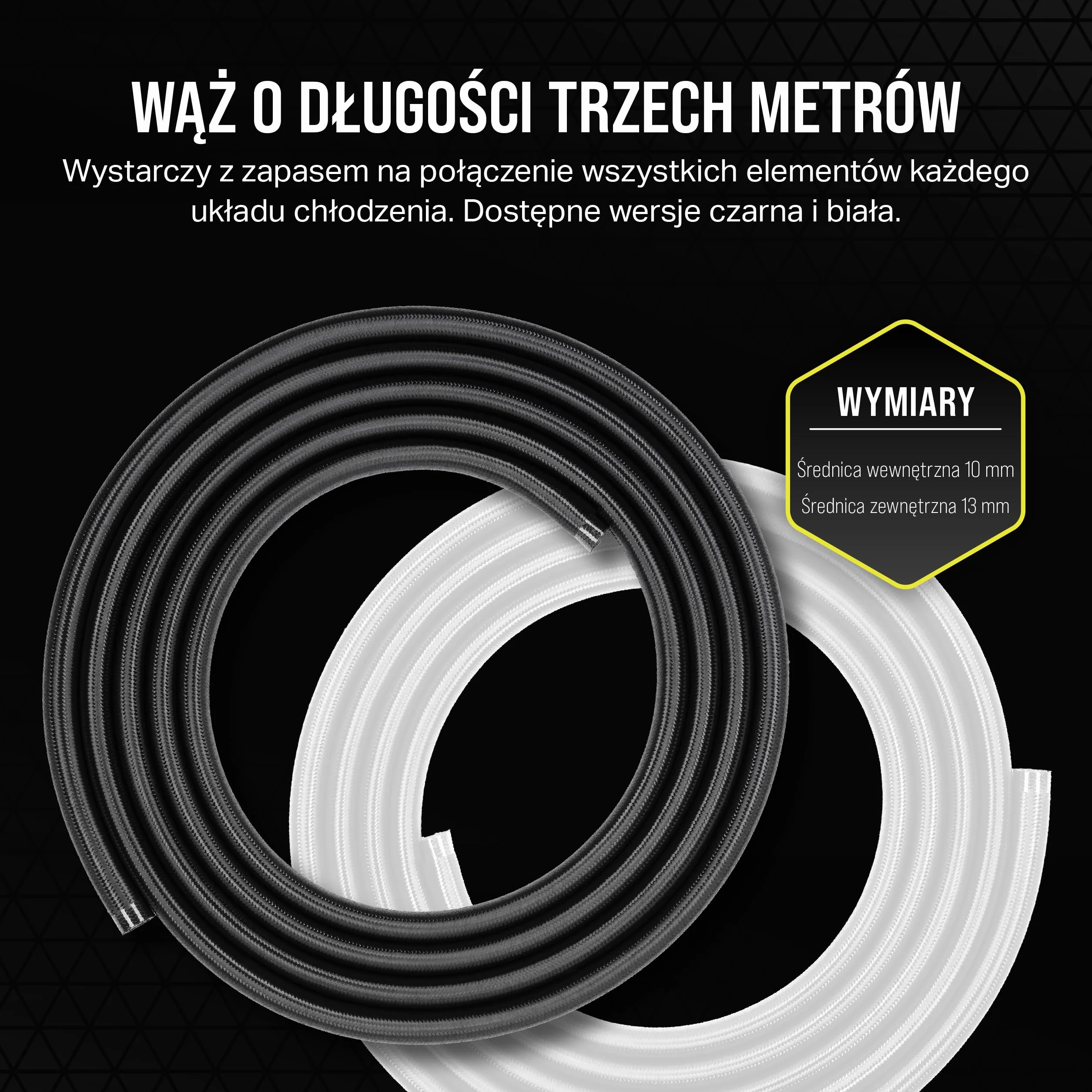 CORSAIR Hydro X Series XT Softline Wąż pokryty siatką - Łatwe przycinanie - Trwała guma EPDM - Czarny