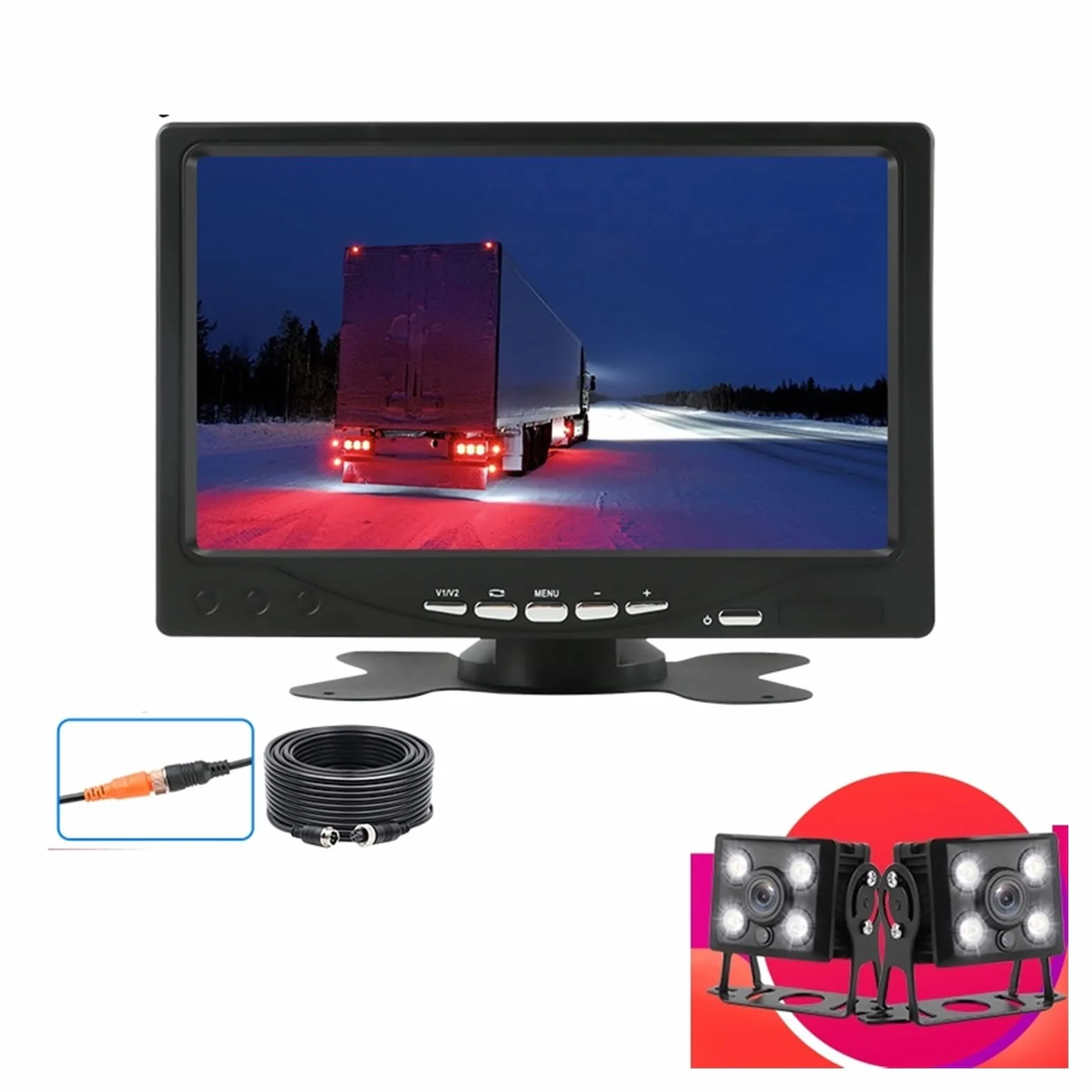 Monitor samochodowy Widok z tyłu Kopia zapasowa kamery Aviation Head Lights Night Vision Wodoodporna kamera 4PIN Ciężarówka do Koparka samochodowa(With 2 Cam 10M 10M)
