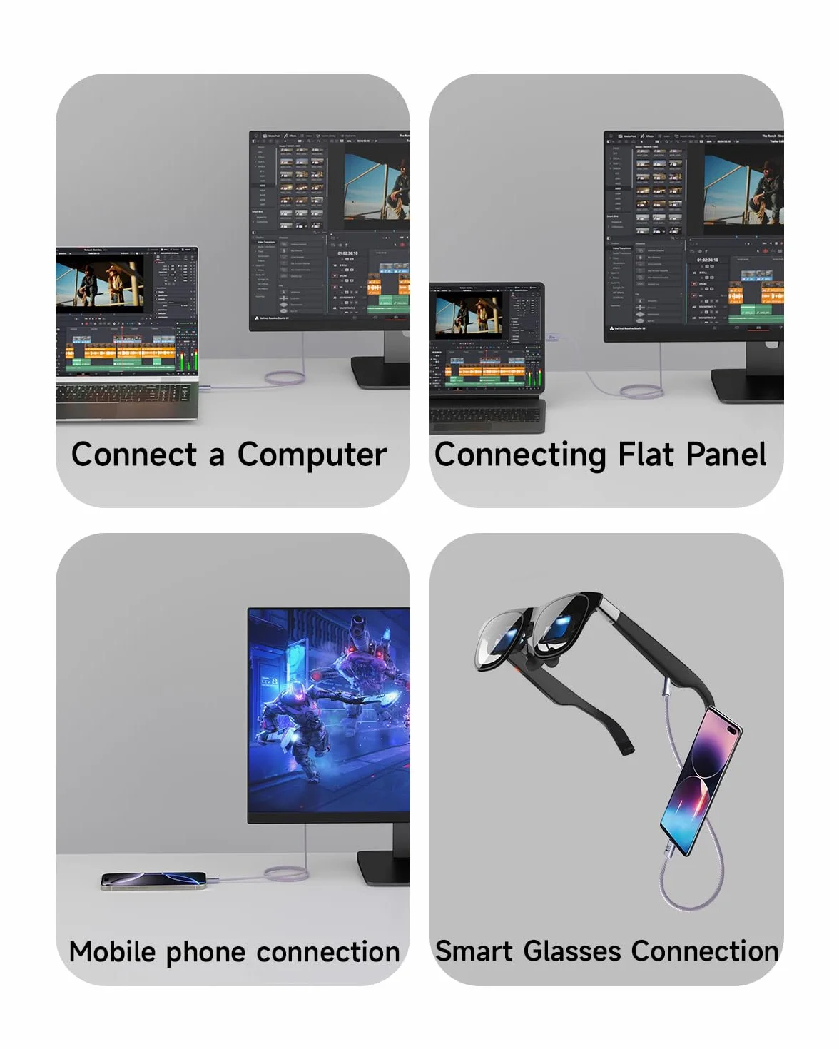 Fioletowy, 2 sztuki kabla USB typu C 80 GB/s, kompatybilny z Thunderbolt 5/4/3, elastyczny kabel USB C 100 W, 16K, 8K, 4K, do monitora, tabletu, dokowania, wyświetlacza, laptopów, dysków SSD