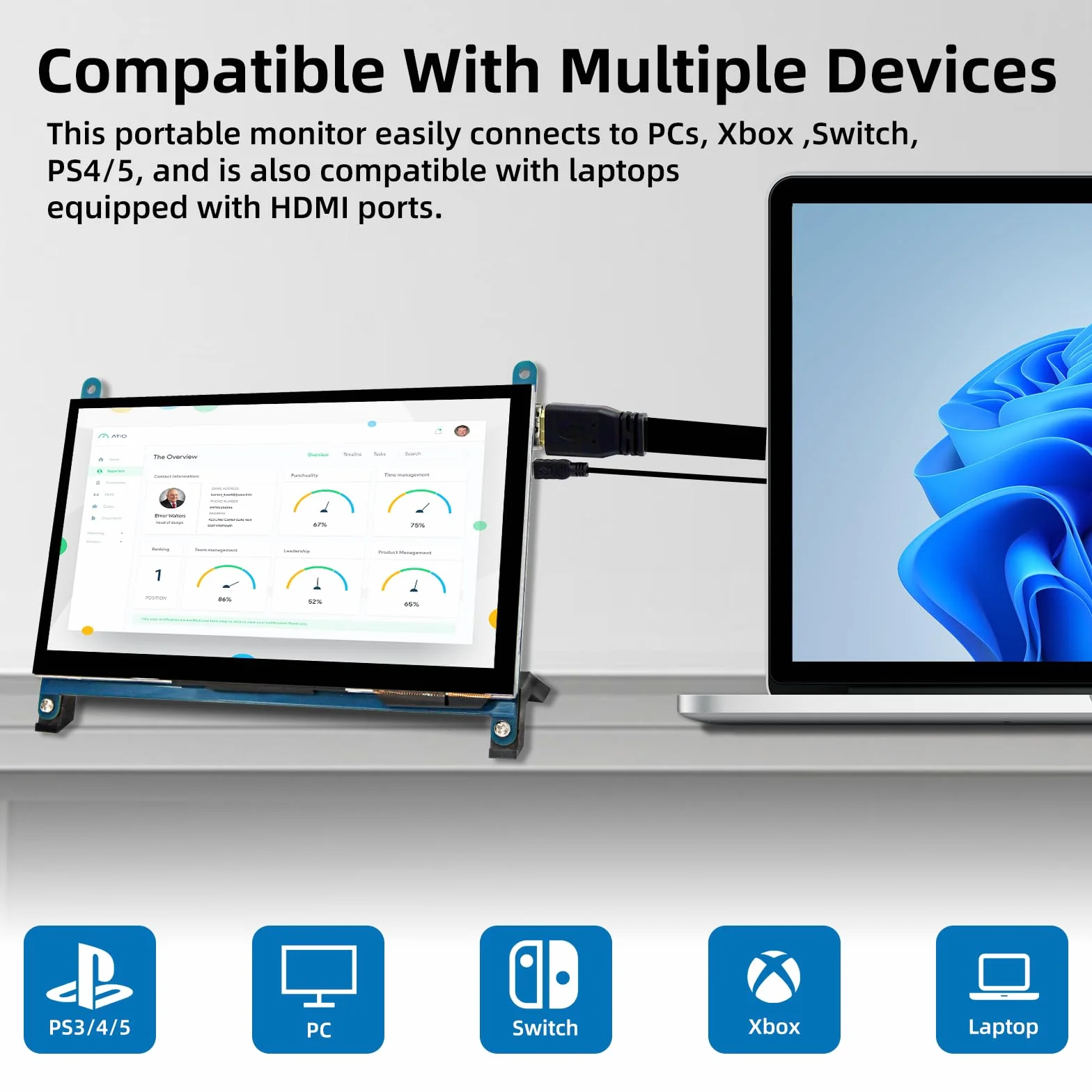 Ekran dotykowy LCD 1024 x 600 IPS z uchwytem, przenośny monitor HDMI do Raspberry Pi 5/4B/3B+/3B/B+/Zero/400, BB czarny, Windows 10 8 7, bezpłatny kontroler