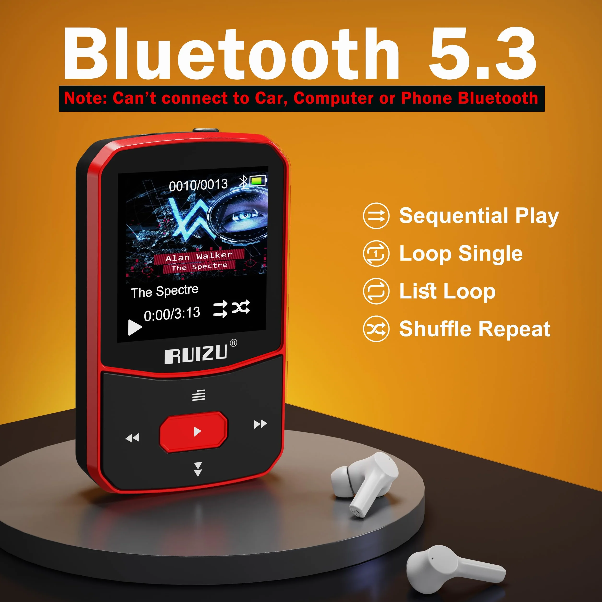 64GB odtwarzacz MP3 Bluetooth 5.3 Sport z 1.5-calowym TFT kolorowym ekranem, mini odtwarzacz muzyki z klipsem, do biegania, radio UKF, rejestrator, krokomierz, powtórzenie A-B, obsługuje kartę SD do