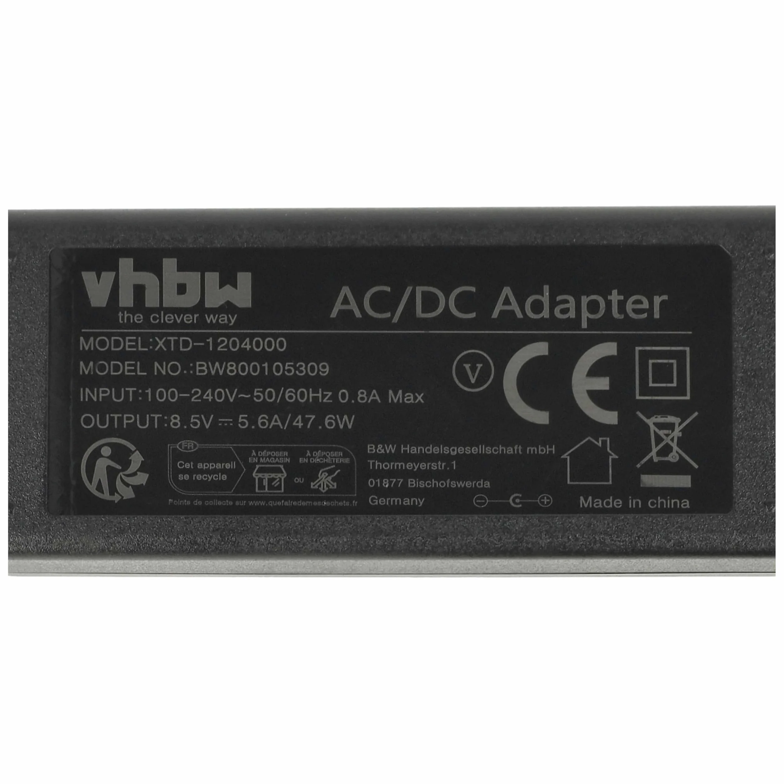 vhbw 220V Kabel ładujący, ładowarka 48W (8,5V/5.6A) z okrągłym złączem do Sony Playstation 2, PS2, PS2 Slim Line, wersja 70004,75004,77004