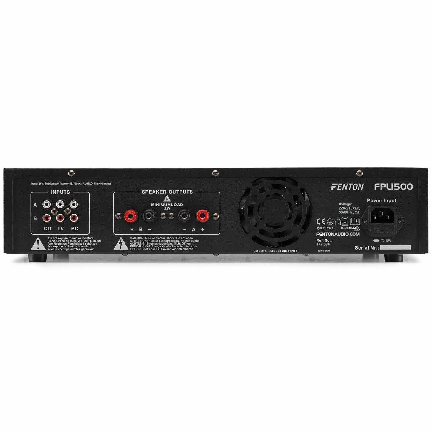Fenton FPL1500 wzmacniacz PA 1500 W, 3-kanałowy wzmacniacz mocy, wzmacniacz cyfrowy z Bluetooth, AUX, USB, odtwarzacz MP3, wielokanałowy wzmacniacz mocy, wzmacniacz, czarny