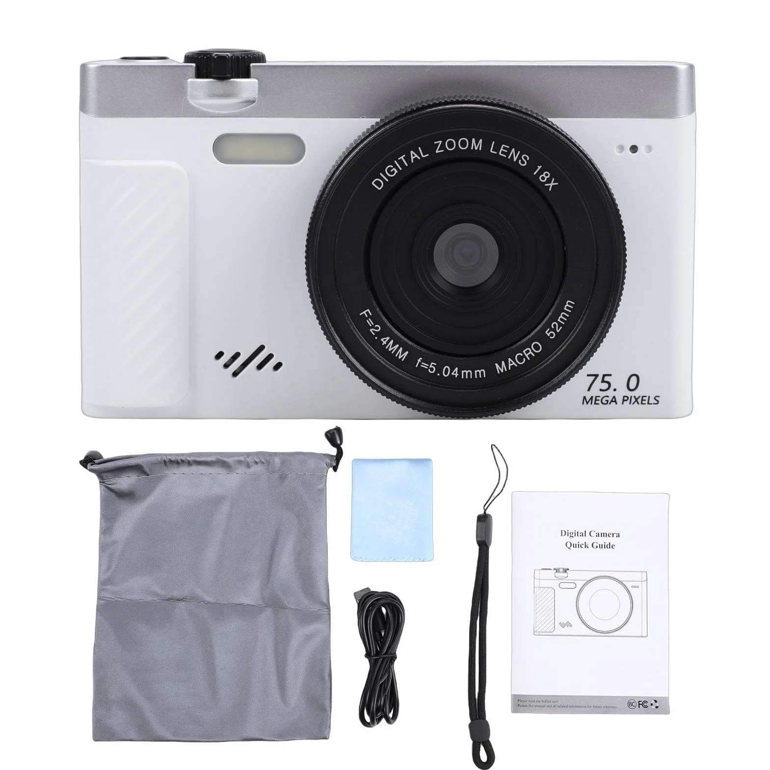 Cryfokt Cyfrowy Aparat Fotograficzny 4K do Fotografii, 4K 75 MP z 18-krotnym Zoomem WiFi Bezlusterkowy Zoom Cyfrowy Kompaktowe Aparaty Retro z 3,0-calowym Flip-screenem Funkcja (WHITE)