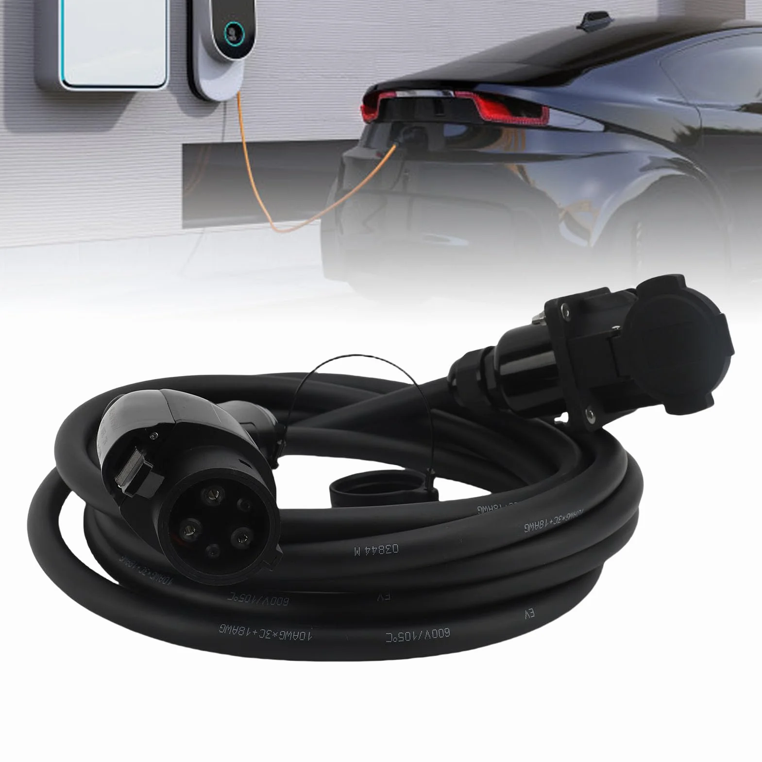 Tbest Kabel ładowarki EV Typ 1 Przedłużacz ładowania EV J1772 Przedłużacz Kabel ładujący Typu 1 32A 7,6KW 19,69ft IP54 środek Zmniejszający palność do Pojazdów Elektrycznych