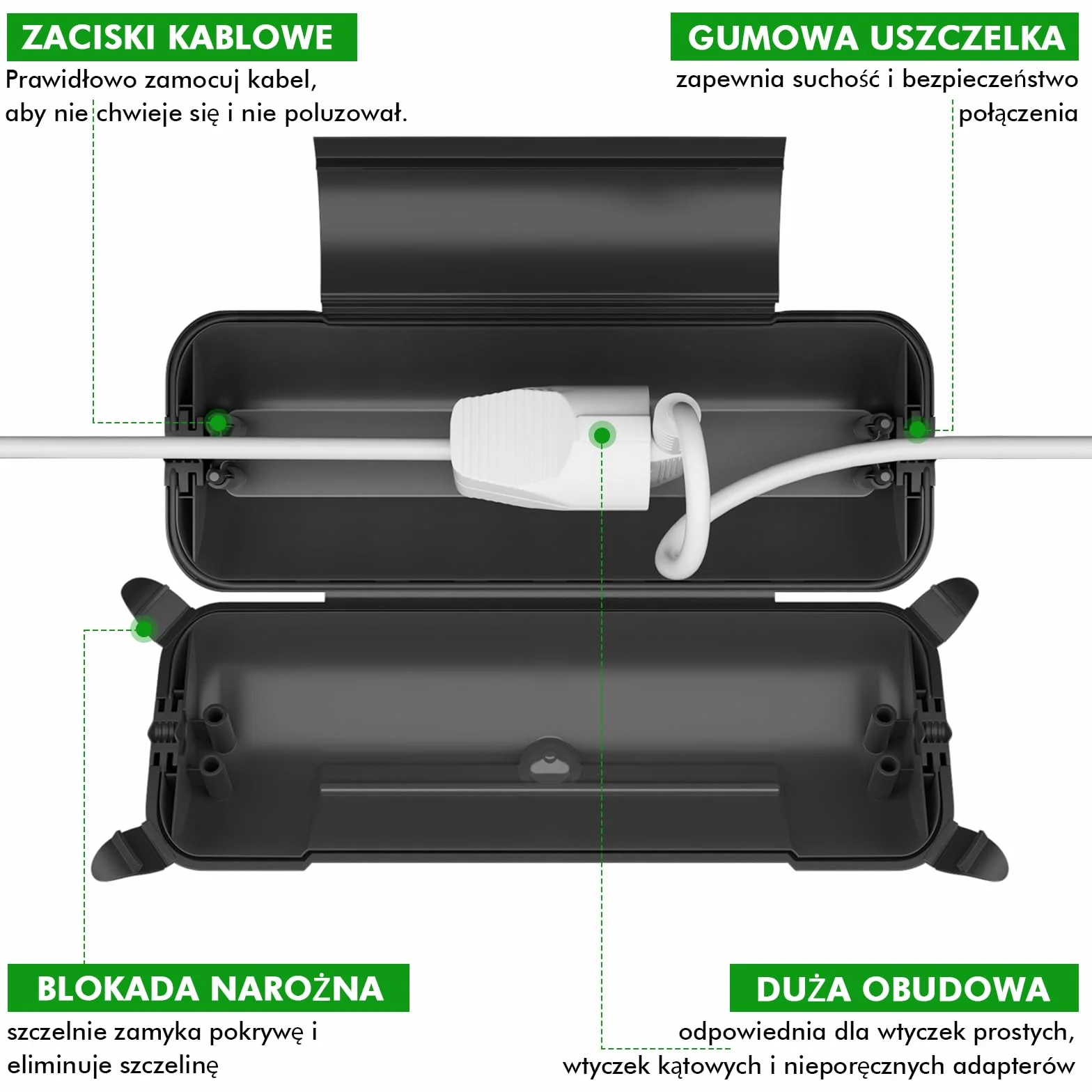 RESTMO IP44 wodoodporna skrzynka na kable do użytku na zewnątrz (Outdoor), odporna na warunki atmosferyczne, duża skrzynka ochronna na przedłużacze, wtyczka Schuko, narzędzia elektryczne, 290 mm x 110