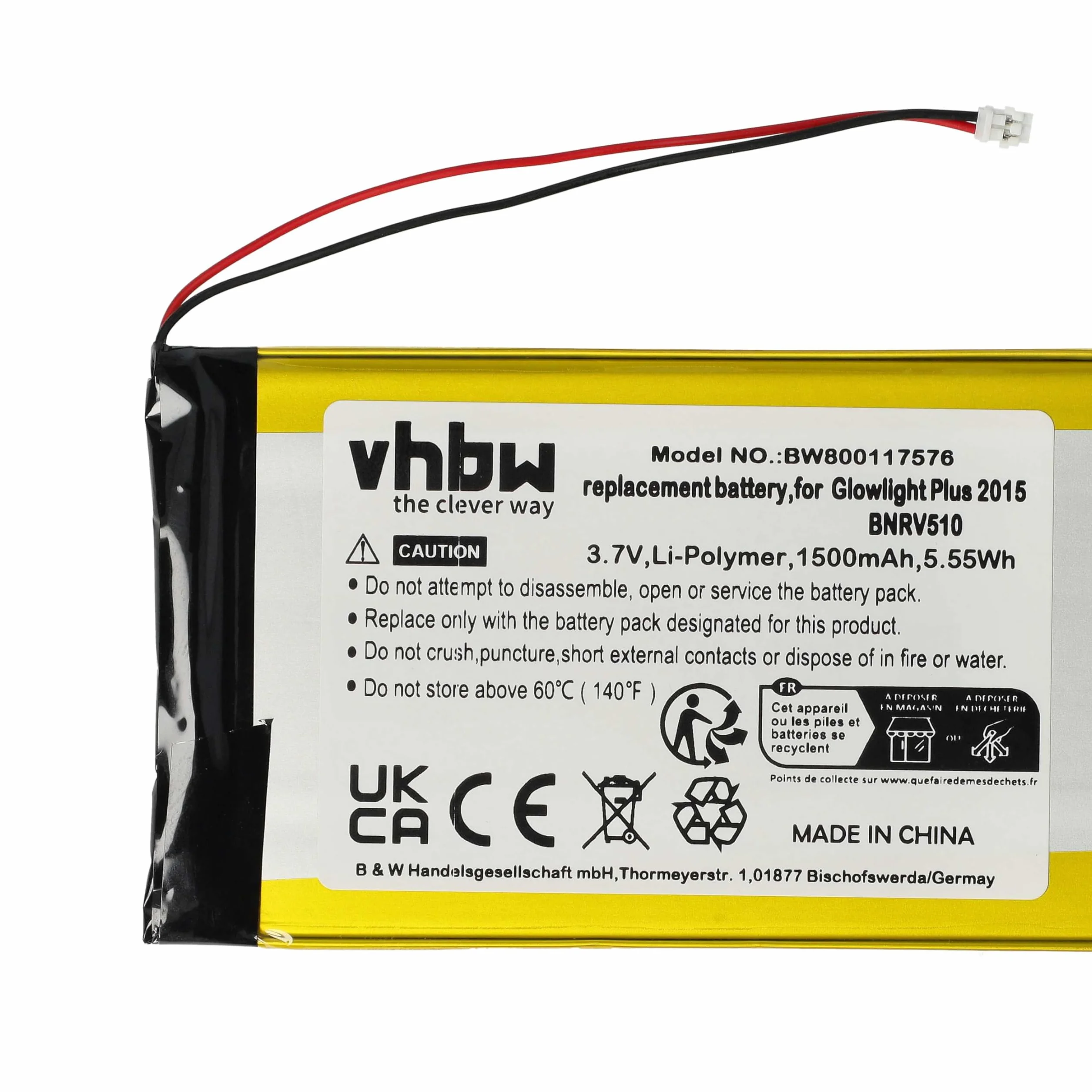 Bateria kompatybilna z Barnes & Noble Nook Glowlight Plus 2015 vhbw 1500 mAh 3,7 V litowo-polimerowy