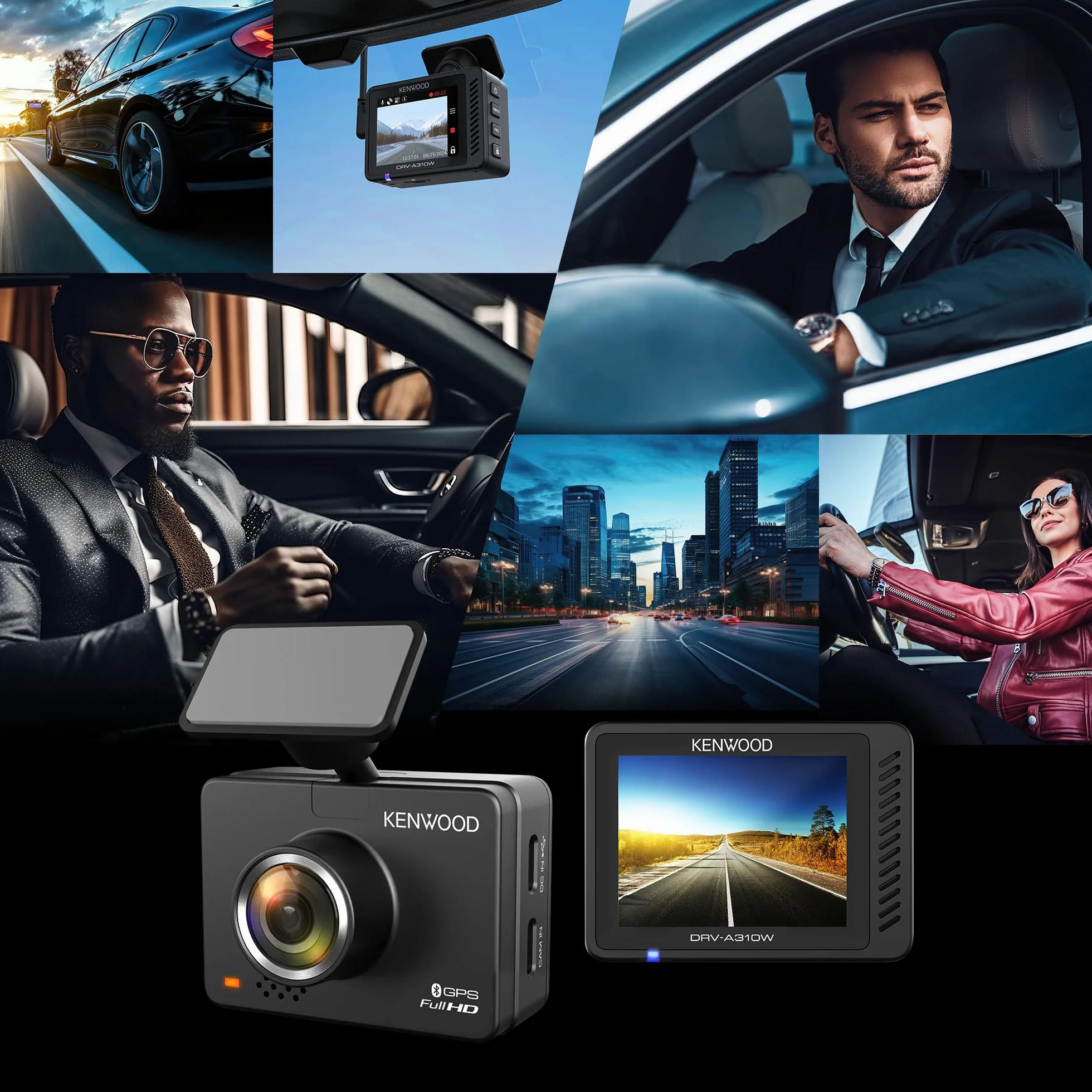KENWOOD DRV-A310W, kamera na desce rozdzielczej z 2,0-calowym wyświetlaczem LCD, nagrywanie w wysokiej rozdzielczości i połączenie bezprzewodowe, czarna
