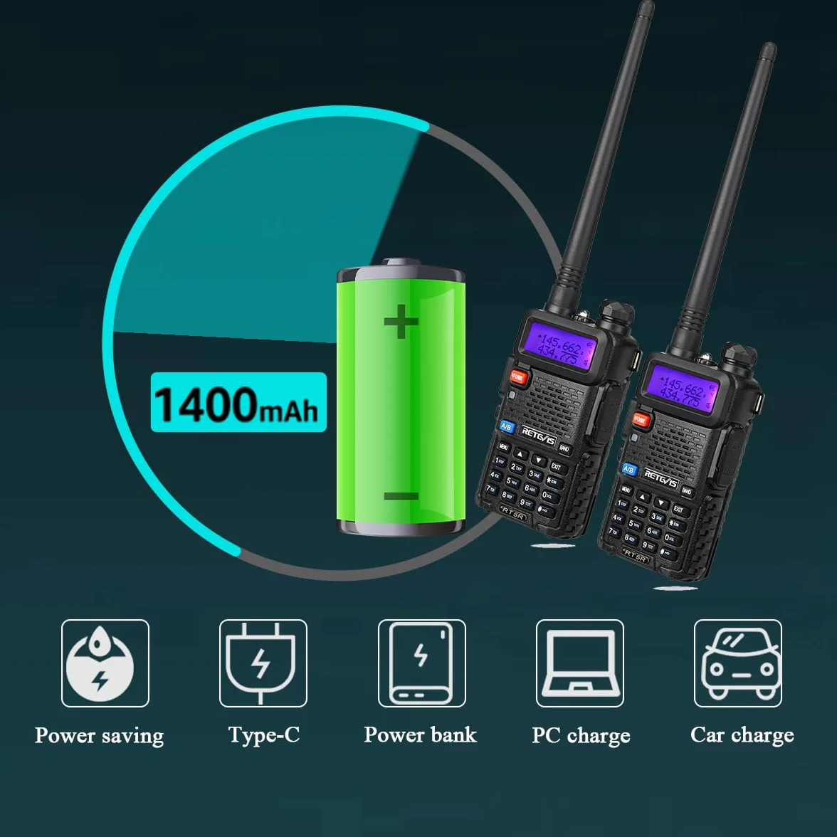 Retevis RT5R Walkie Talkie Professional, Dwuzakresowy Walkie Talkie Dalekiego Zasięgu z Ładowarką USB, Krótkofalówka 128 Kanałów VOX FM Radio Alarm Awaryjny Magazynu, Polowanie, Nagły (Czarny, 2 Szt)