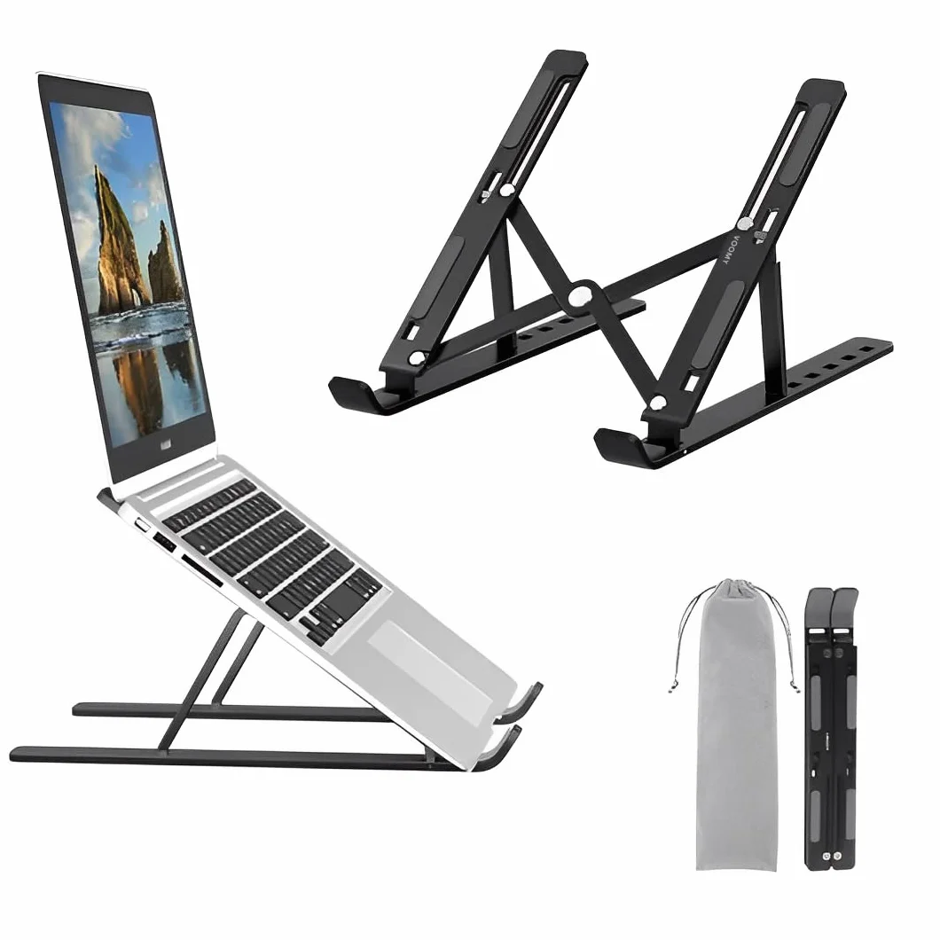 VOOMY Stojak na laptopa, 6-poziomowy stojak na laptopa z regulacją wysokości, składany stojak na laptopa, kompatybilny z MacBook, HP, Lenovo, wszystkimi laptopami i tabletami 9-16 '', Czarny