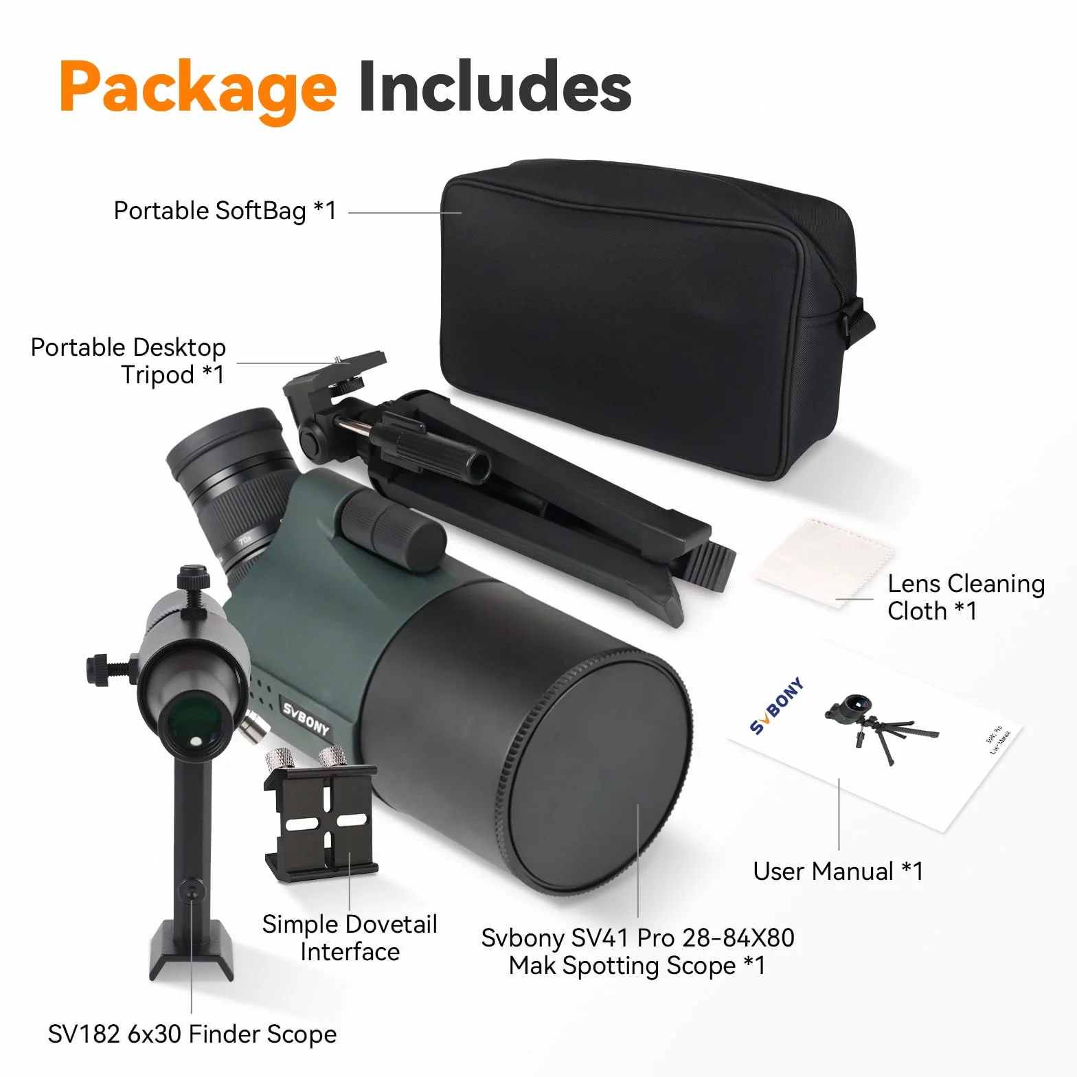 Svbony SV41Pro Mak Luneta Obserwacyjna ze Statywem, Finderscope i Mocowanie Celownika, 28-84X80 FMC Podwójna Prędkość Fokus, Odłączany Okular 1,25", Wodoodporny do Astronomiczny Obserwacja Księżycu