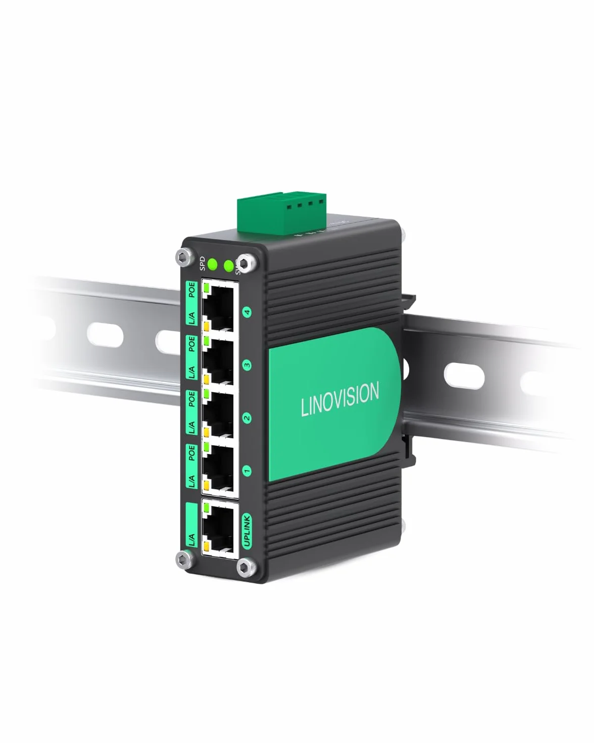 LINOVISION Gigabit Solarny Switch POE, 5 portów ze wzmacniaczem napięcia DC12V-48V do DC48V, przełącznik POE, 4 porty POE IEEE802.3af/at 30W @120W, IP40, Kompaktowy zasilacz POE
