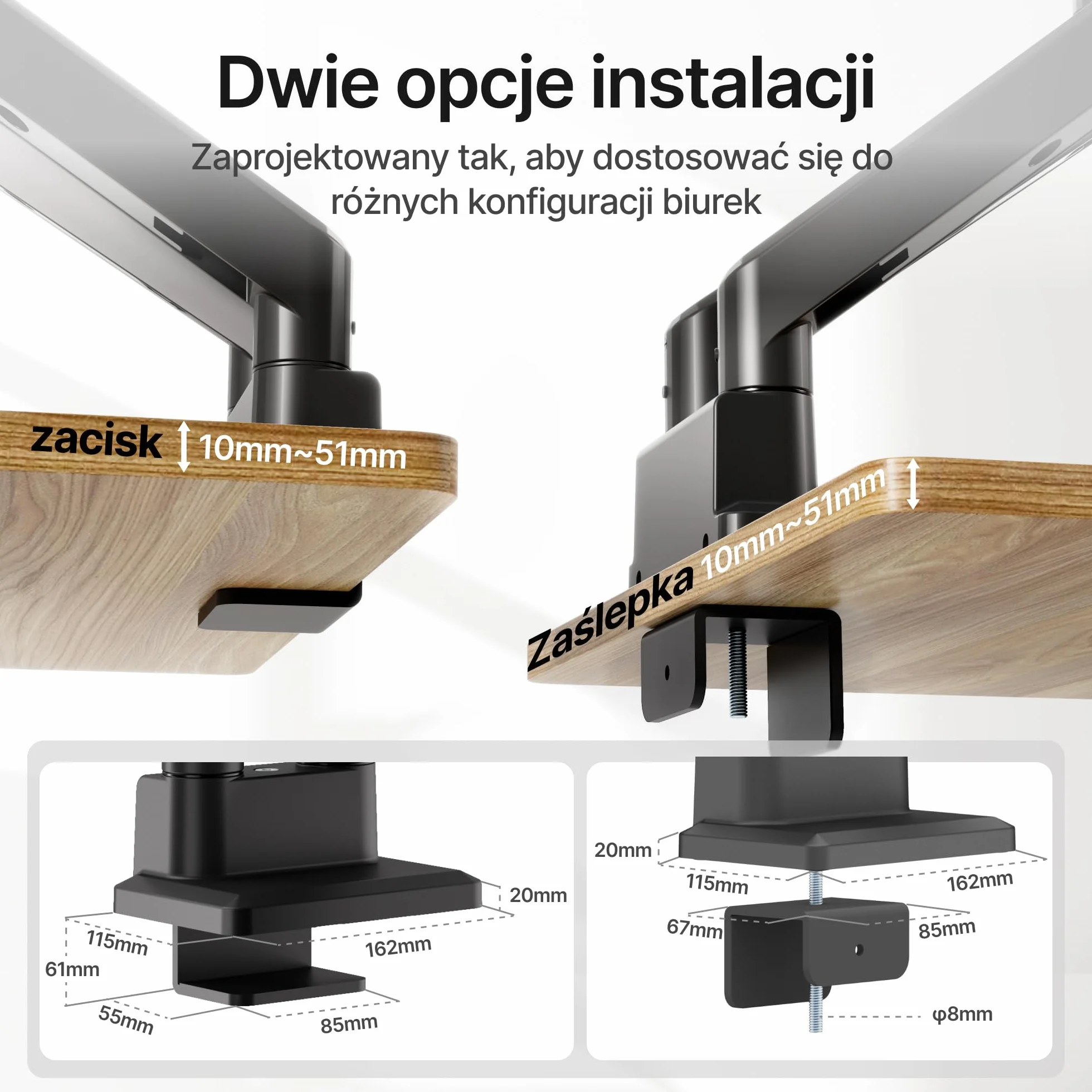 monTEK Uchwyt do monitora, 2 monitory do ekranów 17-35" | ramię monitora utrzymuje 1-16 kg, VESA 75/100, stojak na monitor z pochyleniem, wychylenie, obracanie, czarny