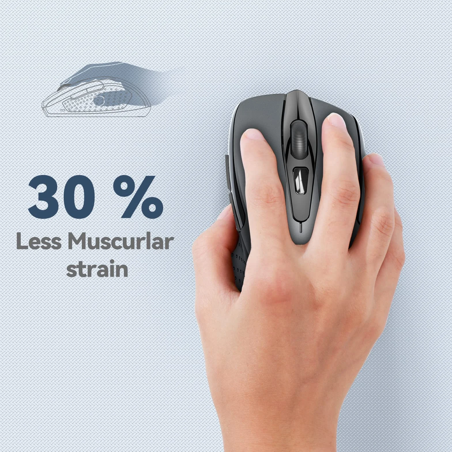 TECKNET Mysz Bezprzewodowa z 6 Przyciskami 2.4G, Ergonomiczna Mysz Optyczna z Nanoodbiornikiem, 24-miesięczna Żywotność Baterii, 5 Poziomów Regulacji DPI (Szary)