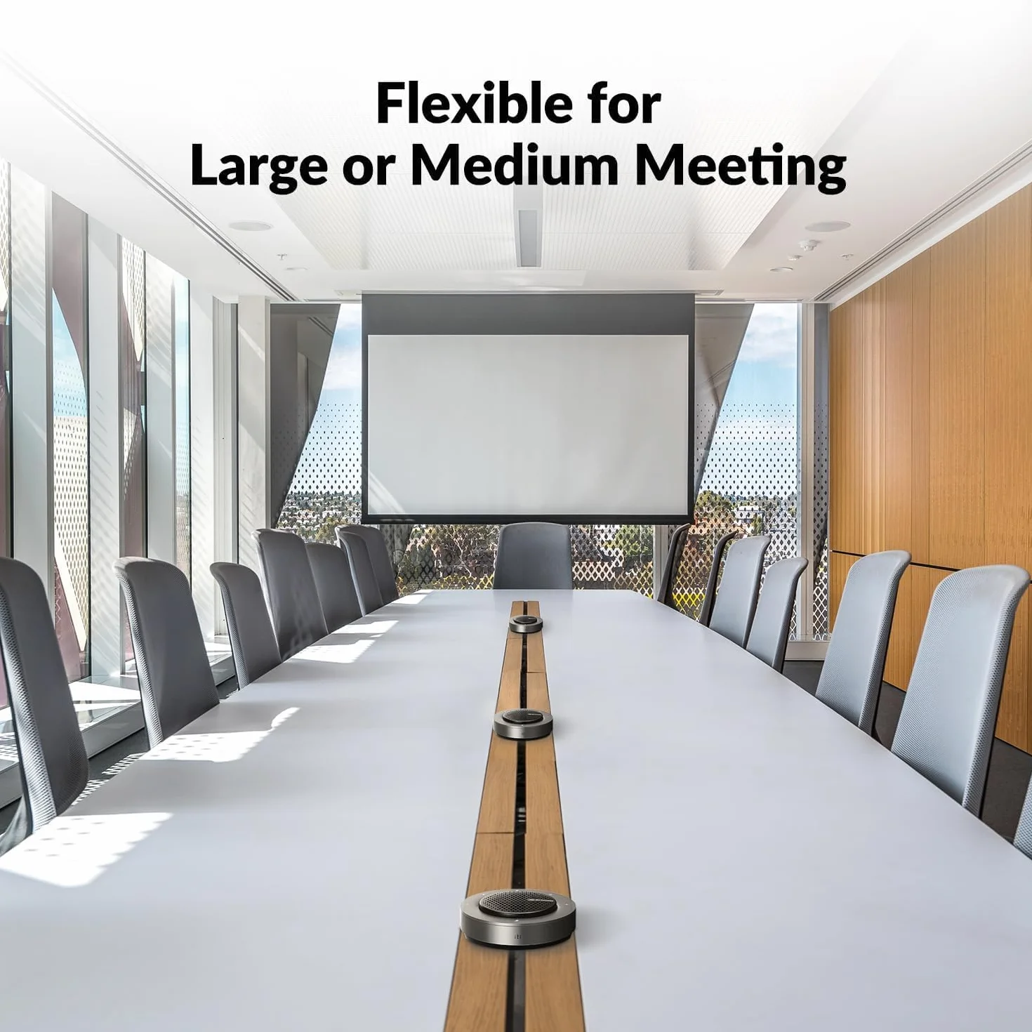 Conference Speakerphone, Daisy Chain up to 9 Speakerphones for 50 People, USB & Bluetooth Speaker with 4 Mics AI Noise Cancellation 360° Voice Pickup for Zoom,Teams,Conference Call Large Meeting Room
