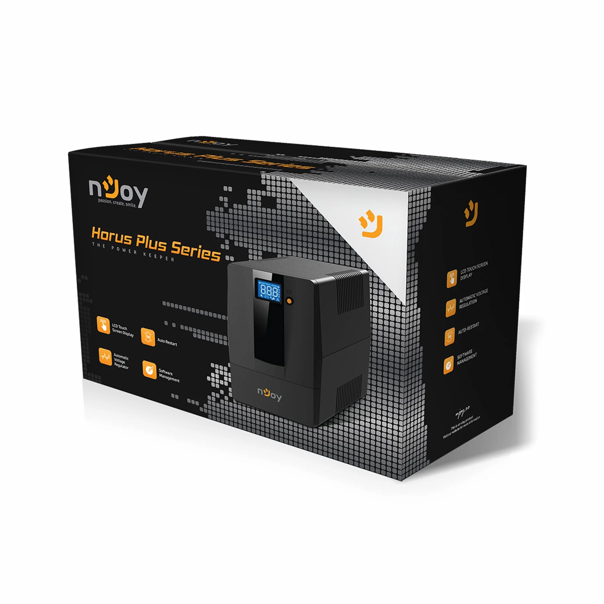 Njoy Horus Plus 800Va Line Interactive Ups 480 W LCD Touch Screen Avr 2 Schuko 1 Rj45 / Rj11 In/Out USB 1 akumulator 12 V 9 Ah