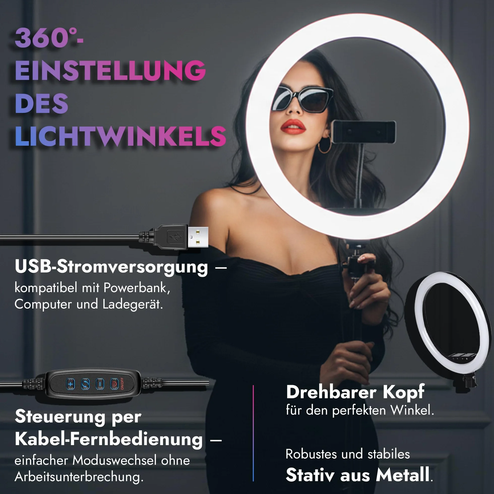 Lampa pierścieniowa LED 80W, Uchwyt na telefon, ze Statywem 220 cm, Selfie, Kosmetyczna,3 barwy świecenia,