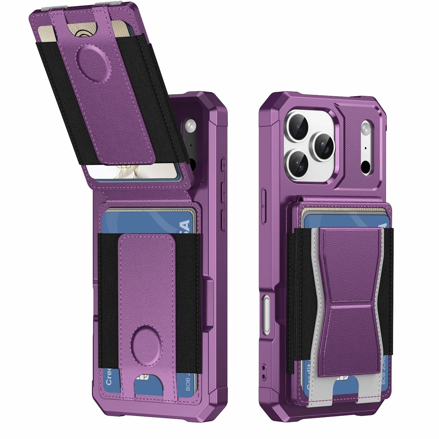 Generic etui kompatybilne z iPhone 15 Pro (kolor: fioletowy) skórzane etui na karty twarde silikonowe etui na tył