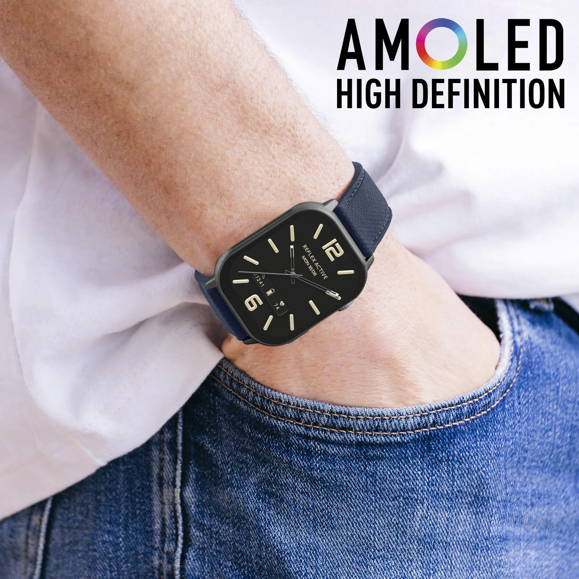 Reflex Active Seria 29 Męski Smartwatch AMOLED z 2,04-calowym wyświetlaczem, monitorem tętna, pomiarem tlenu we krwi, wodoodporność IP68, śledzenie fitness dla iOS + Android