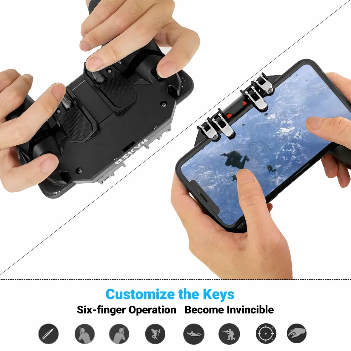 Ozkak Mobilny kontroler do smartfona, gamepad, uproszczony, przenośny, 4 spusty, L1R1, L2R2, uniwersalny do PUBG COD, Android, iOS, iPhone, Samsung, Huawei, telefonów komórkowych o szerokości od 7 do