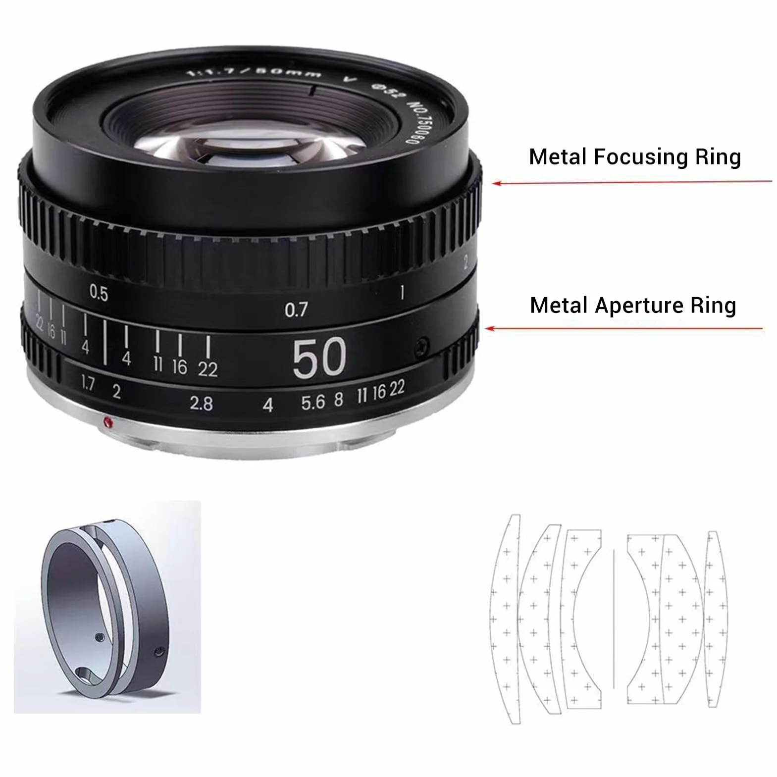 Fydun Obiektyw Stałoogniskowy 50 Mm F1.7 do Aparatu Mark II, Wysokiej Rozdzielczości Zamiennik Obiektywu z dużą przysłoną do Fotografii Portretowej K1 Osłona ze Stopu Aluminium